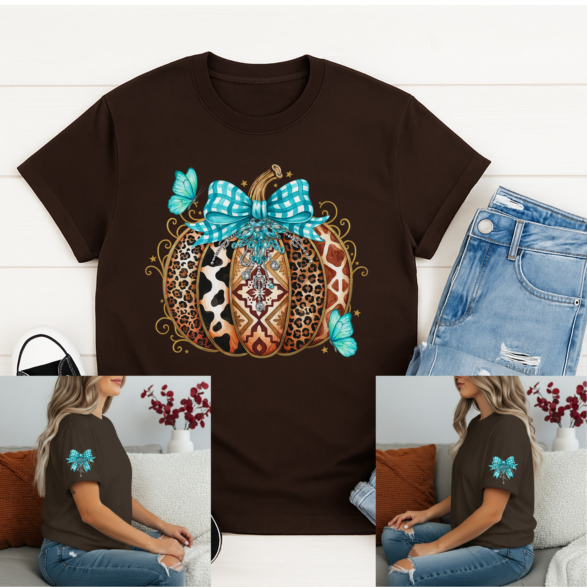 Boho Pumpkin Tee with Sleeve Graphic
