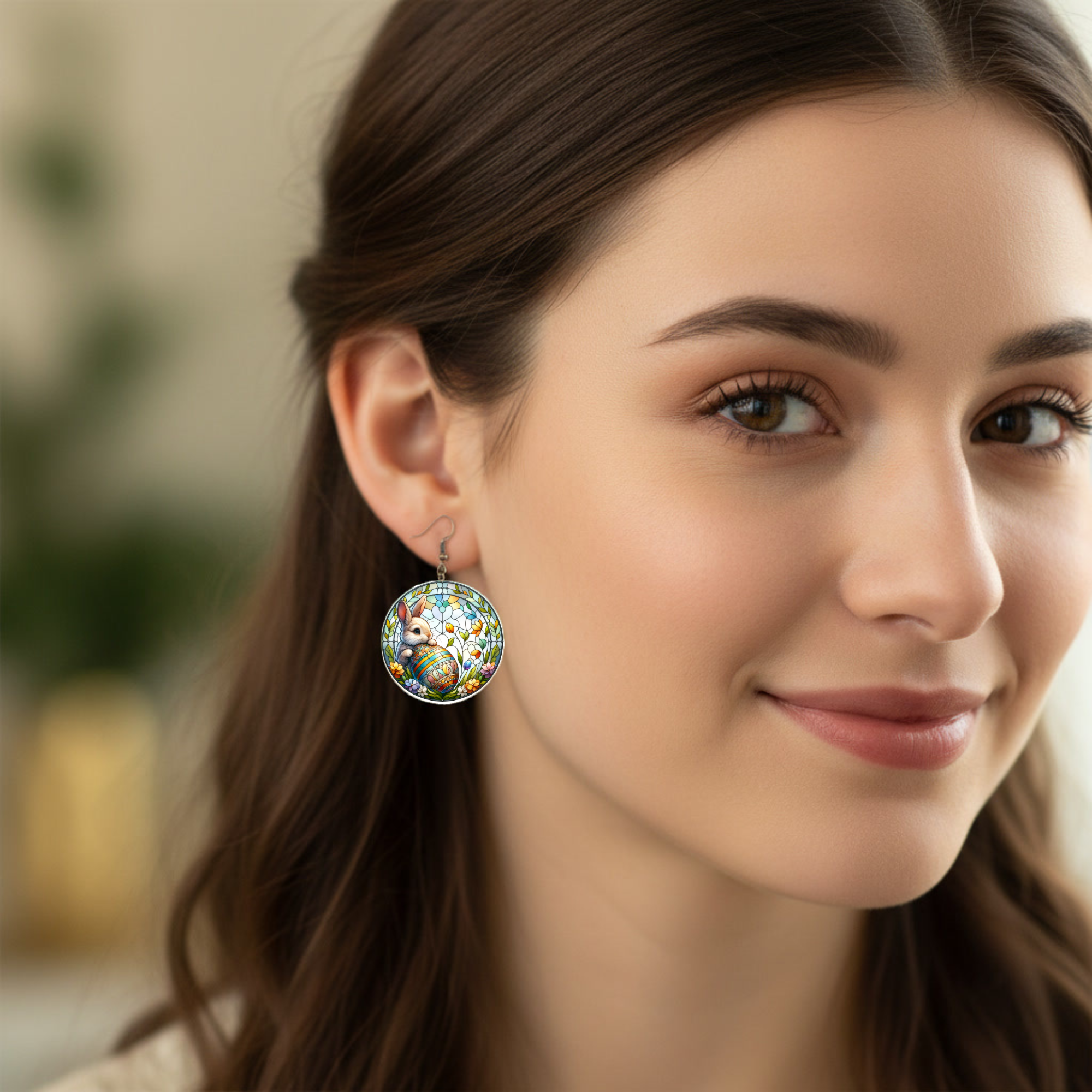 Stained‑Glass Bunny Easter Earrings