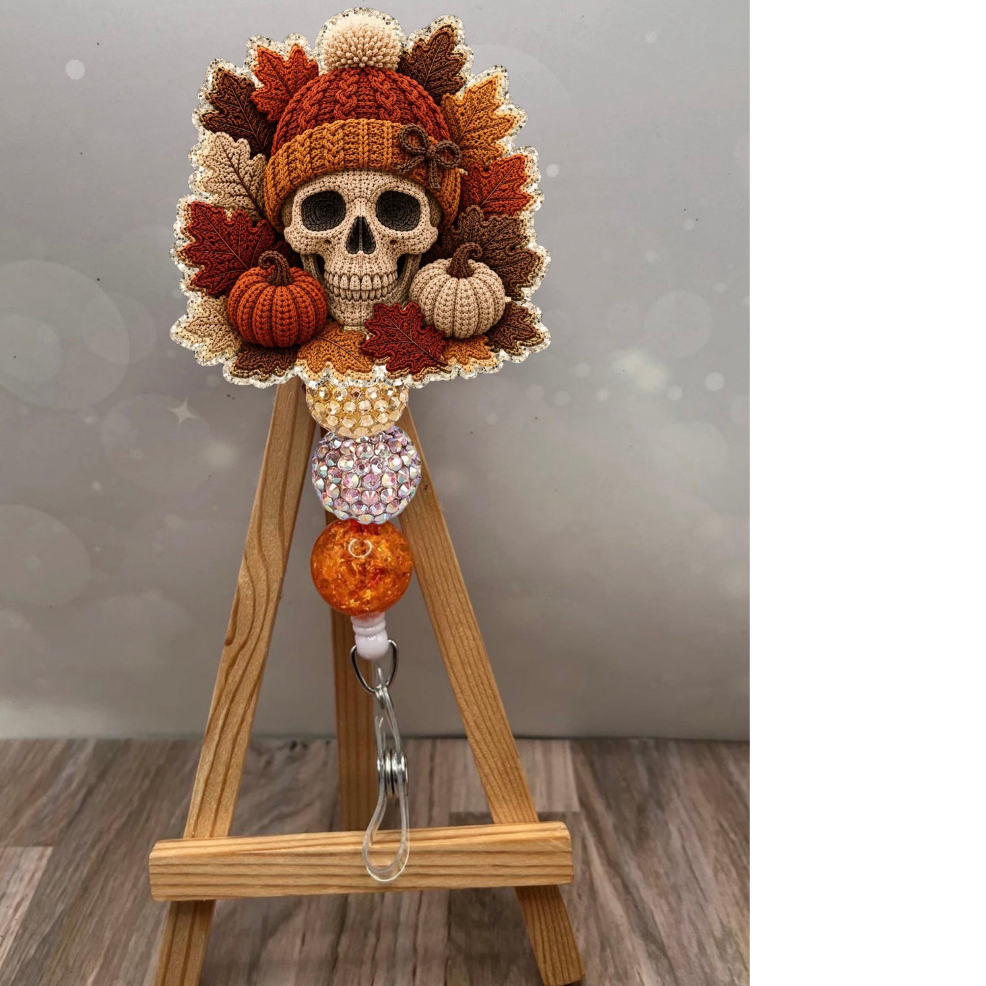 Fall Crochet Skull Badge Pull