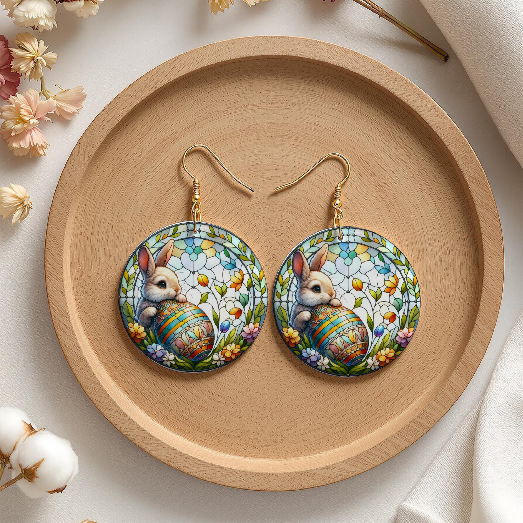 Stained‑Glass Bunny Easter Earrings