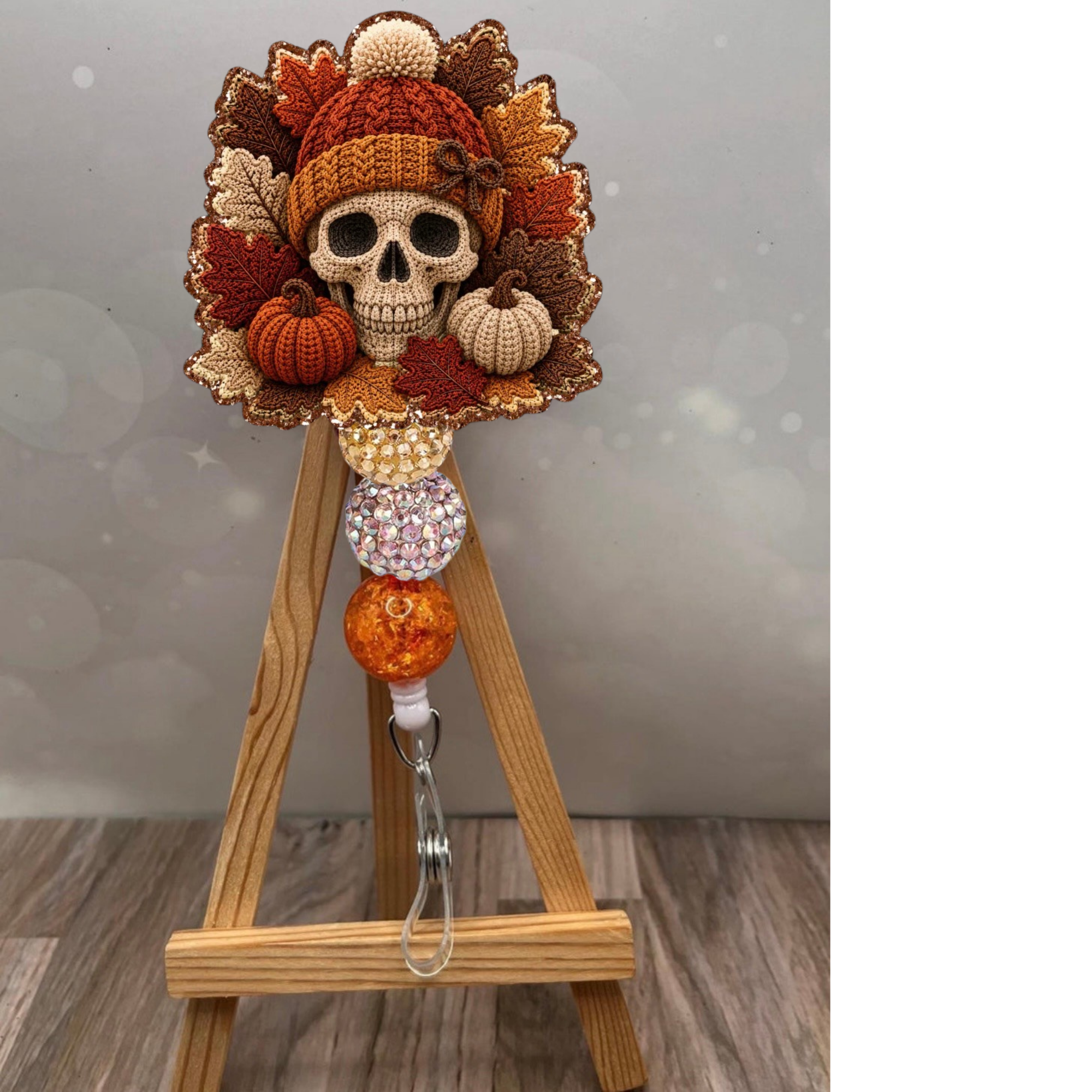 Fall Crochet Skull Badge Pull