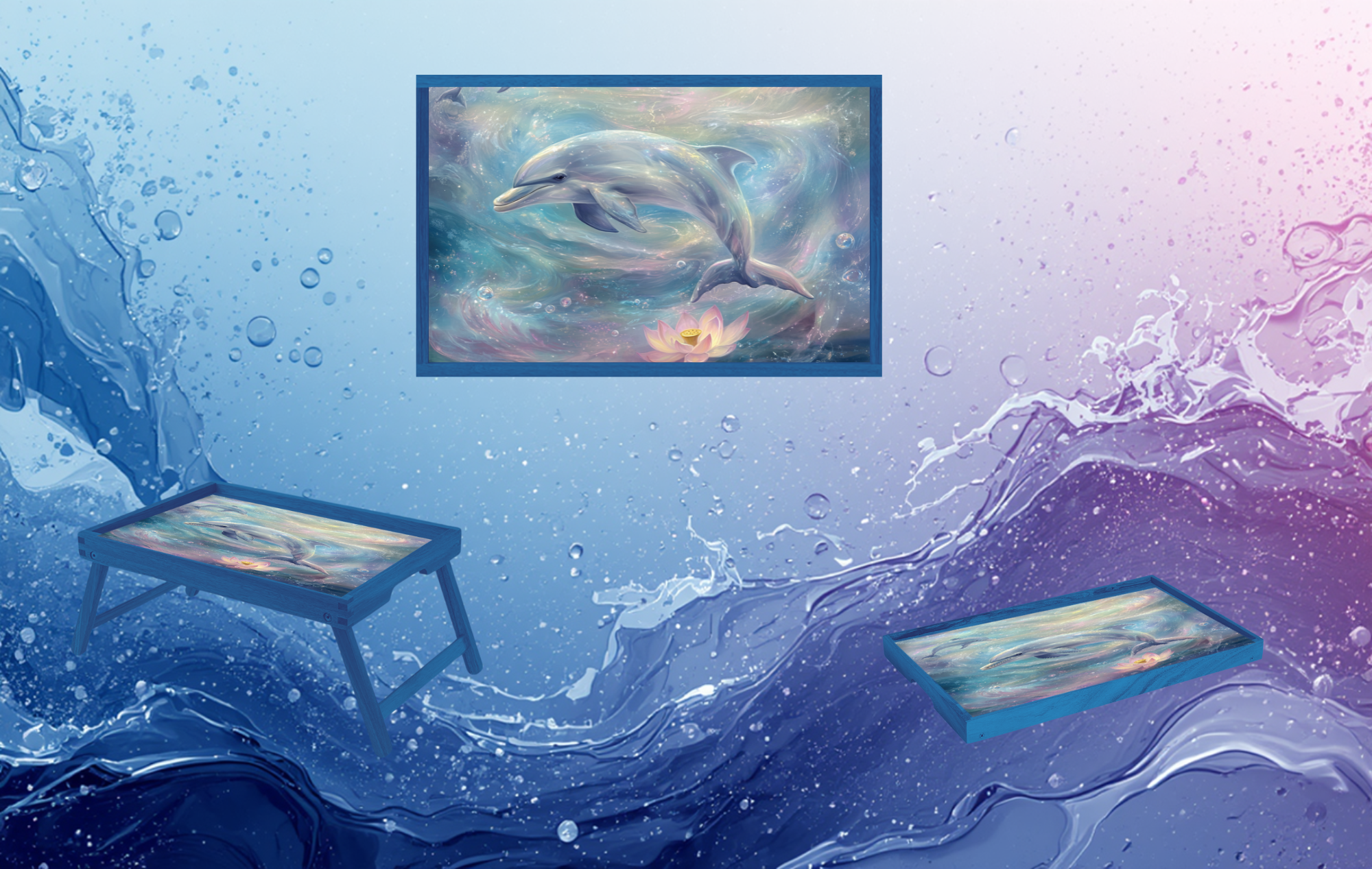 Dolphin Foldable Wooden TV Tray or Bed tray/lap Desk, make every snack feel like a beach day2 Sizes and Multiple Images Available.