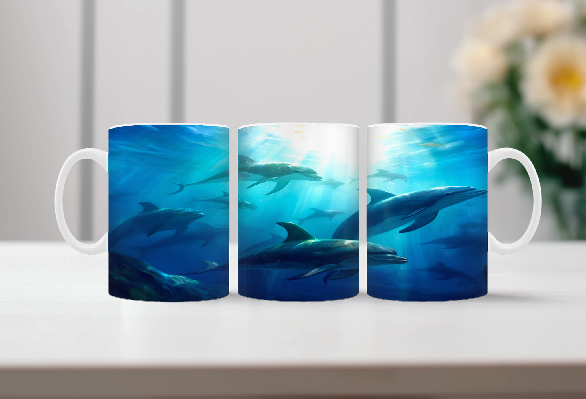 Flippin’ Cute Morning Mug, Dolphin coffee Mugs. Two sizes to choose from.