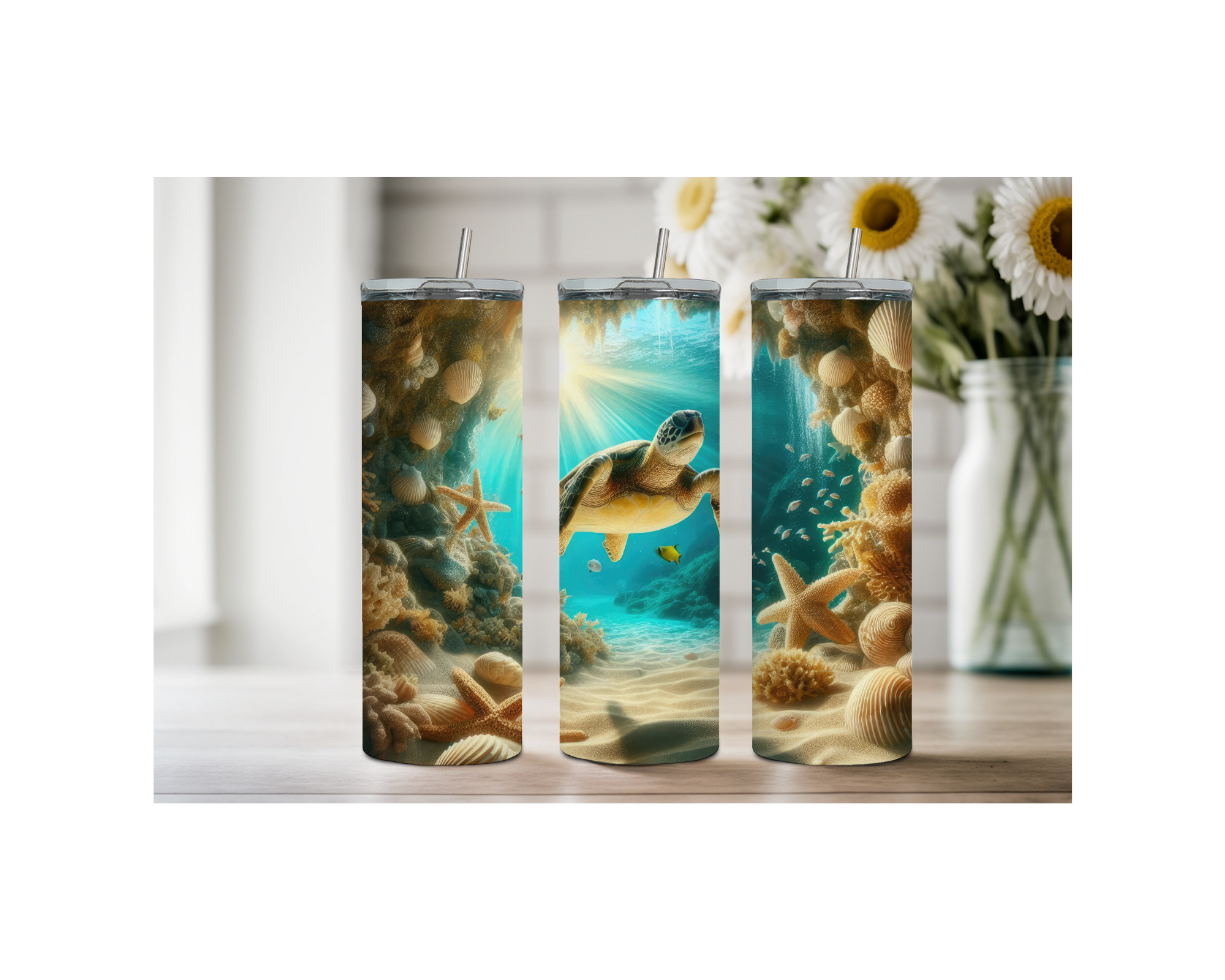 20 oz sip and surf Sea turtle Tumblers, Multiple images to choose from, with or without handle and speakers.
