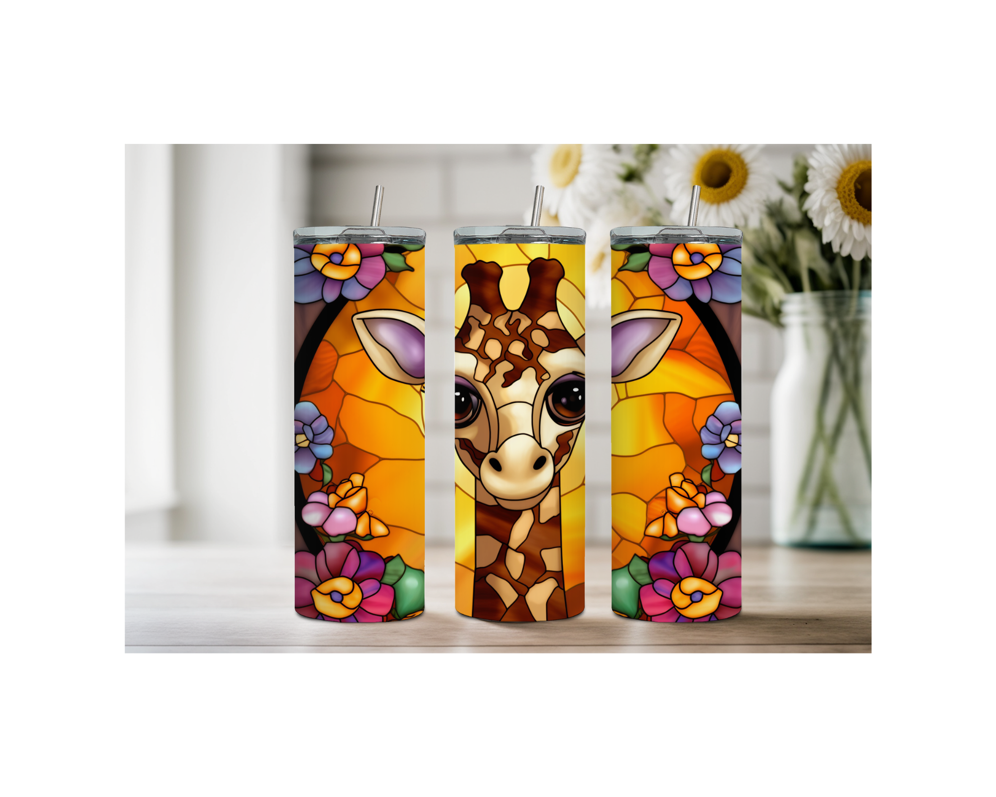 20-ounce Gentle Giraffe Whimsy Stainless Steel Tumbler. Multiple Images Available.
