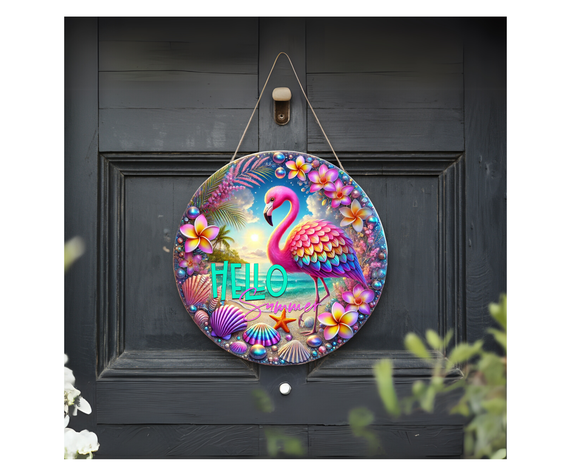 Home of the Flock Flamingo Door Signs, Multiple images options.