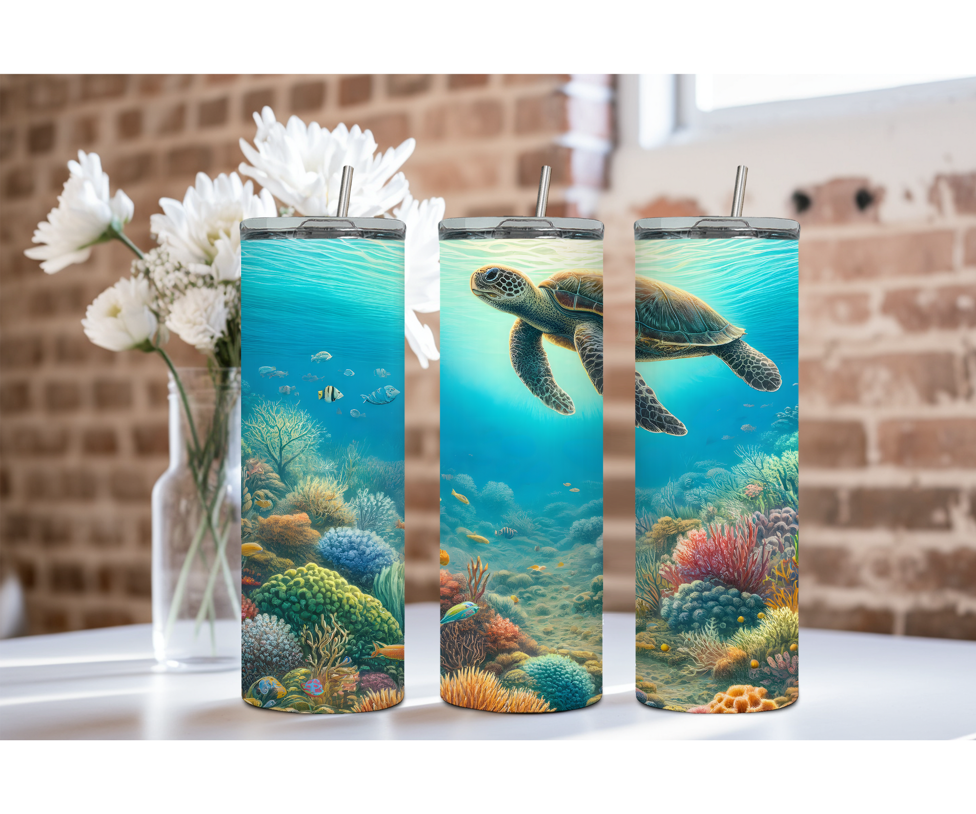 20 oz sip and surf Sea turtle Tumblers, Multiple images to choose from, with or without handle and speakers.