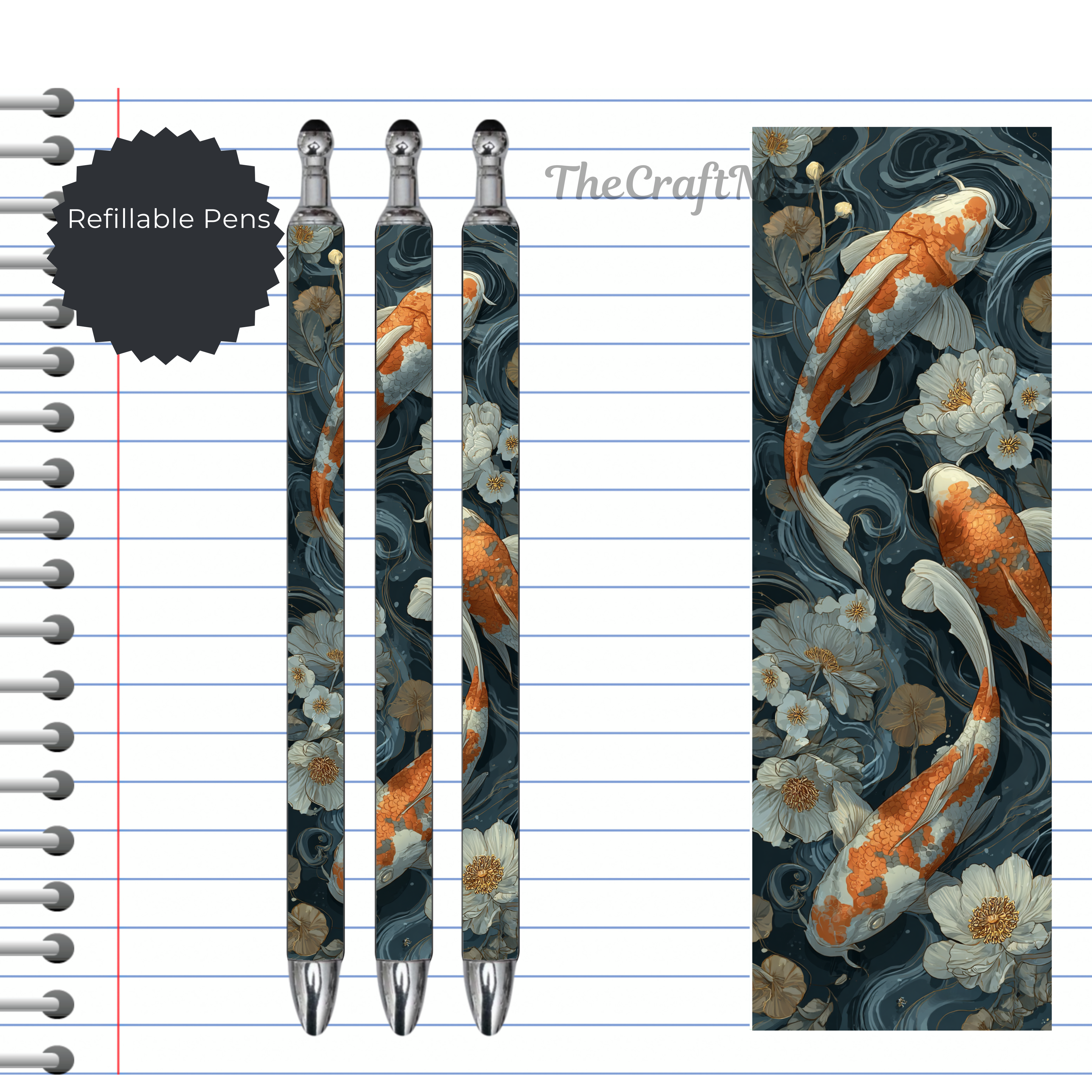 Koi Fish Refillable Pens, multiple options and Images available.
