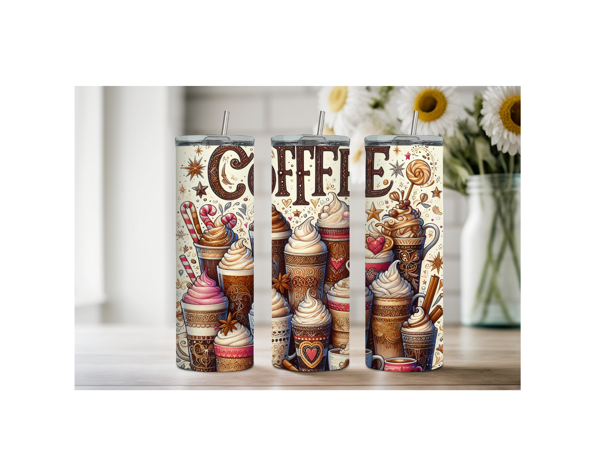 Brew‑tiful Day 20 oz Coffee Tumbler. Stainless-Steel Tumblers. Multiple Sizes and Images Available.