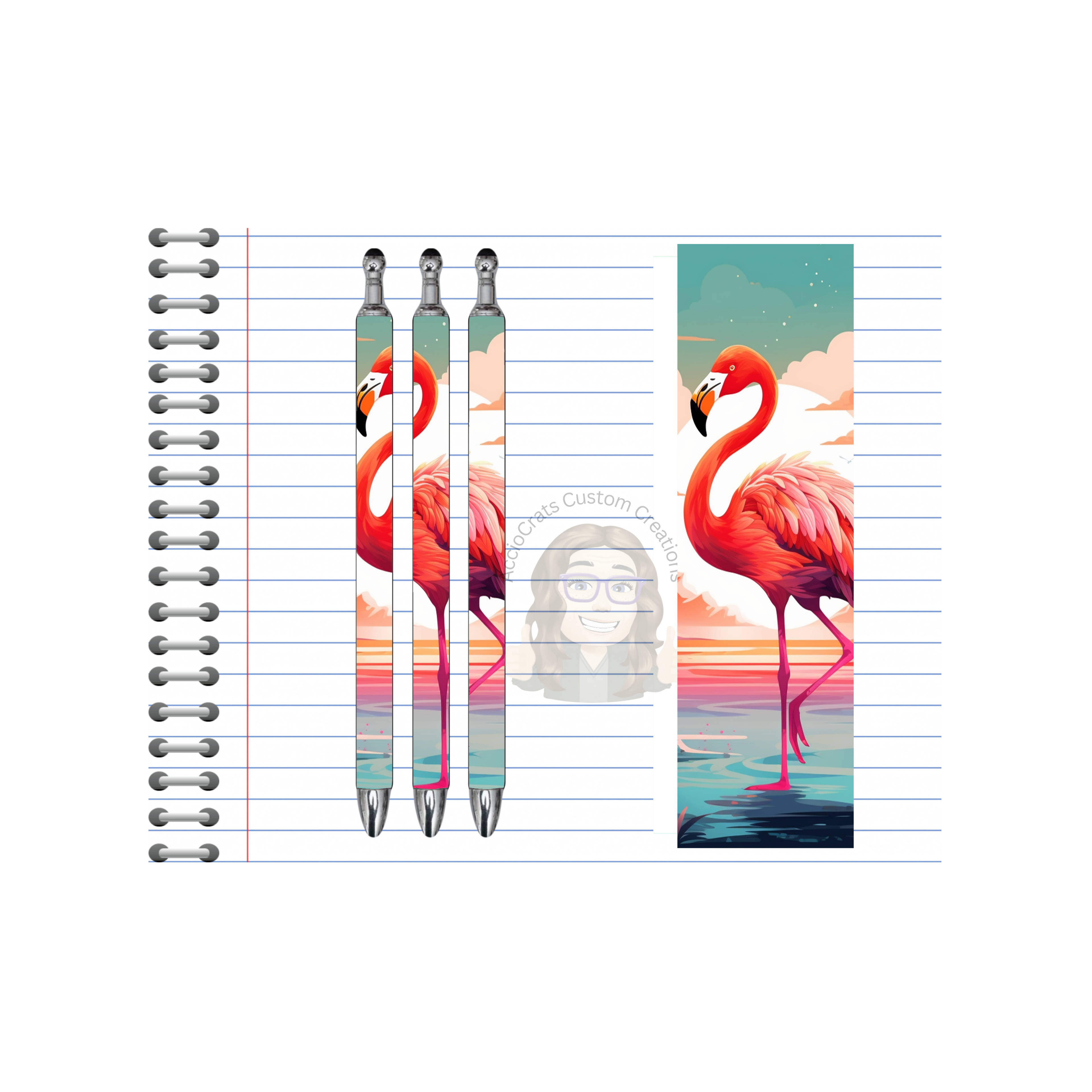 “Whimsical Island Refillable Pens, Flamingo Images multiple options and Images available.