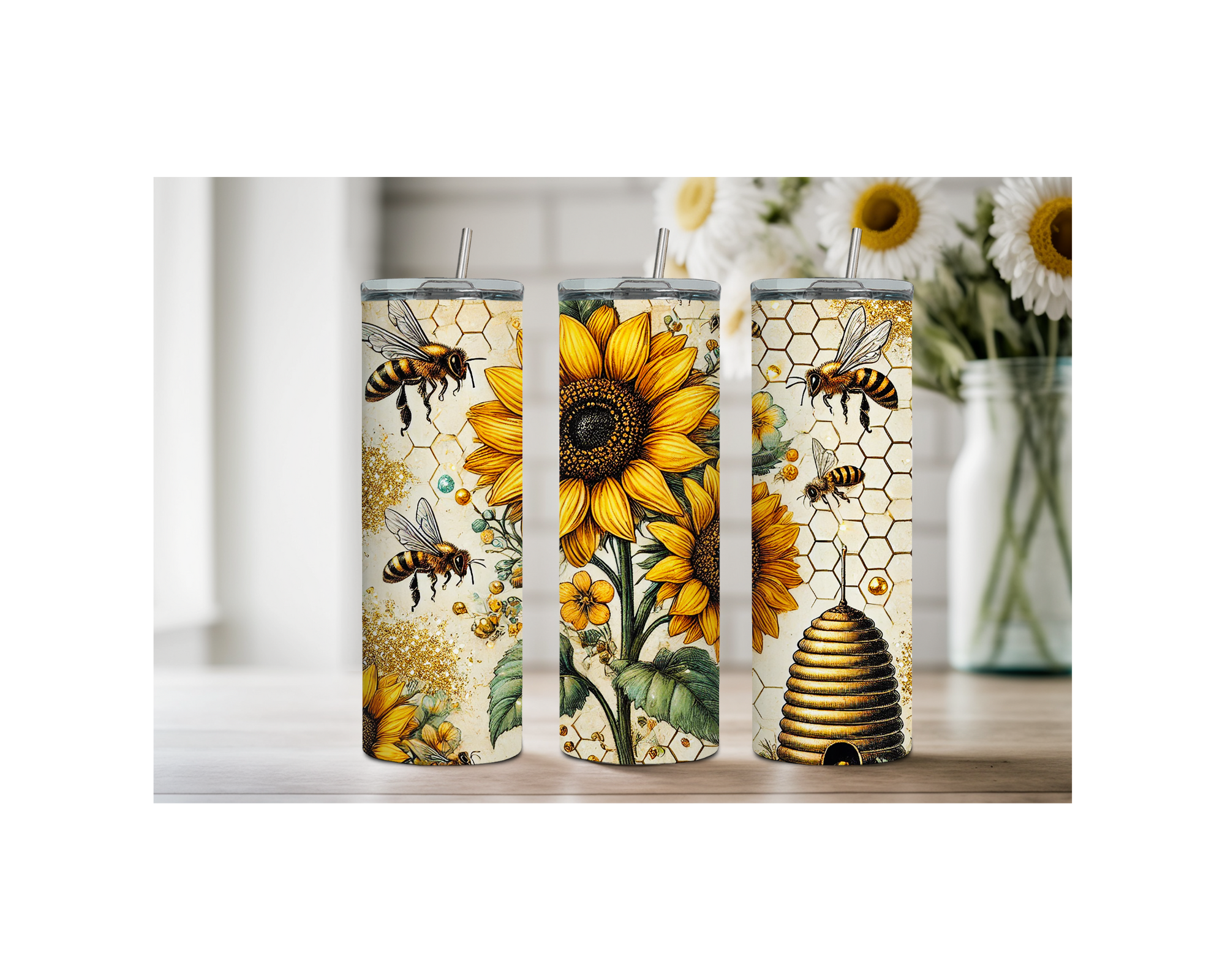 40 and 30 oz Honeybee Stainless Steel Tumblers. Multiple Images Available