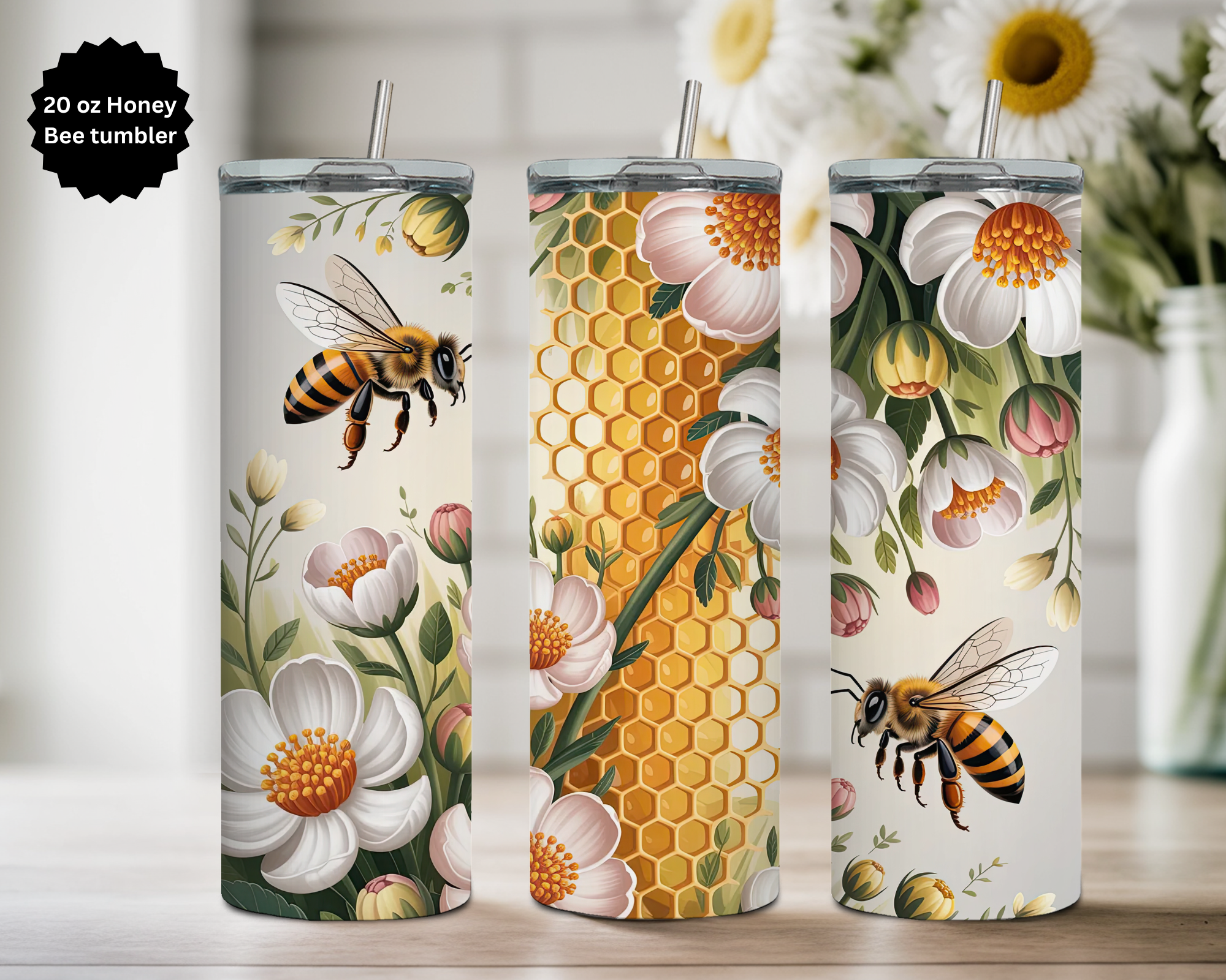 20 oz Honeybee tumbler. Multiple Images Available.
