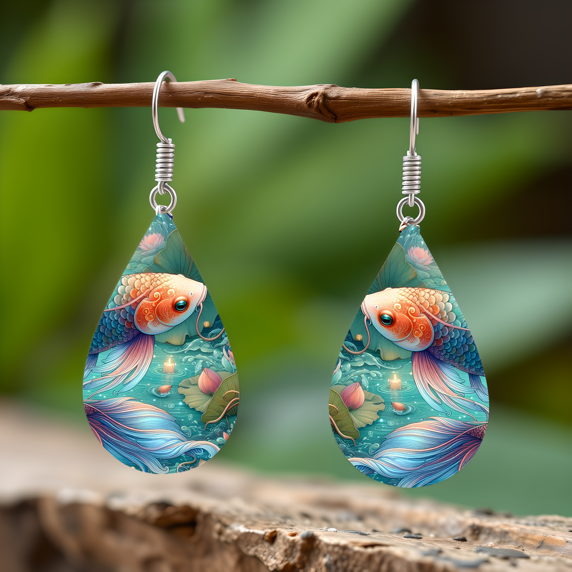 Koi Fish Teardrop Earrings
