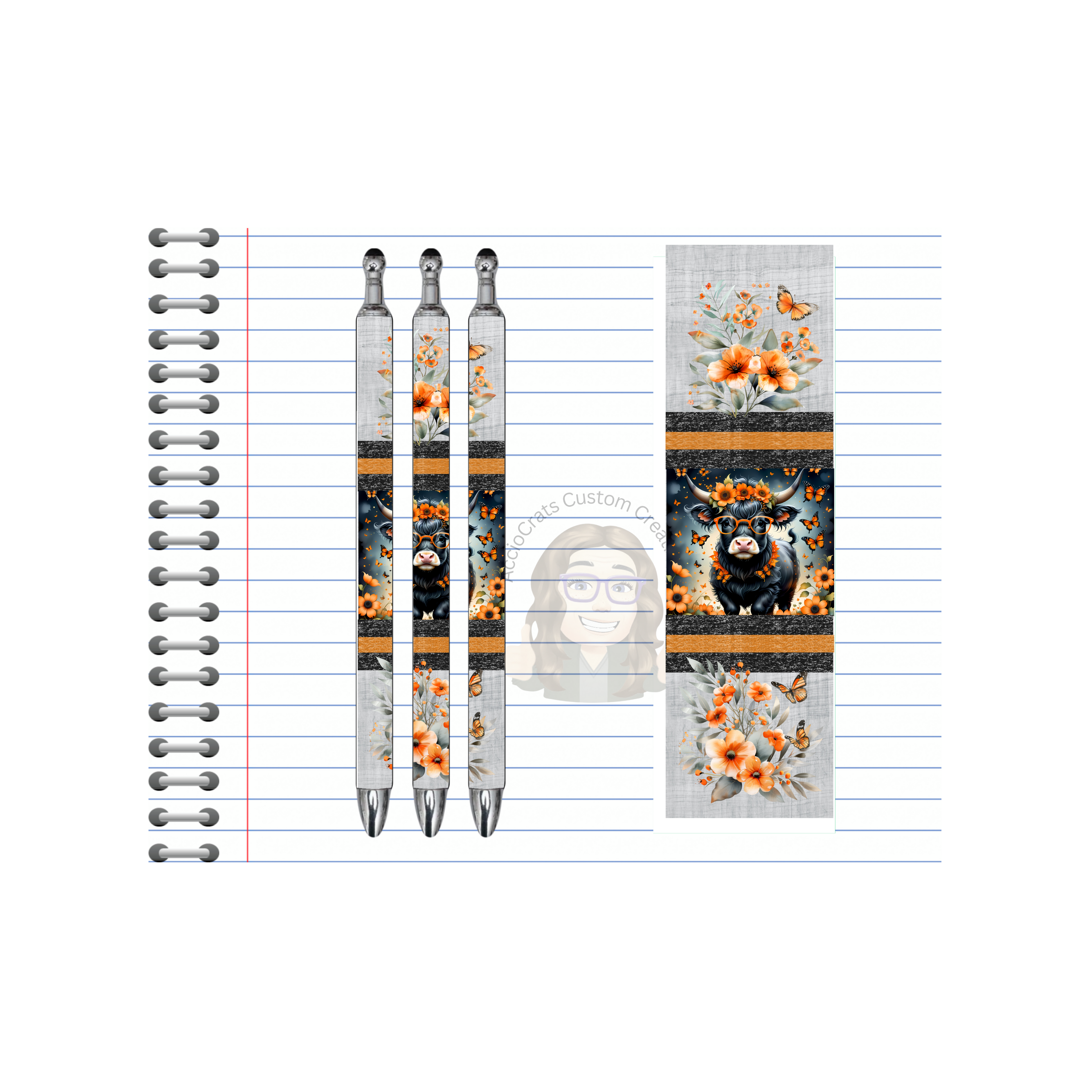 Refillable Pens, Highland Cow Images.  Cute notes start here. Multiple options and Images available.