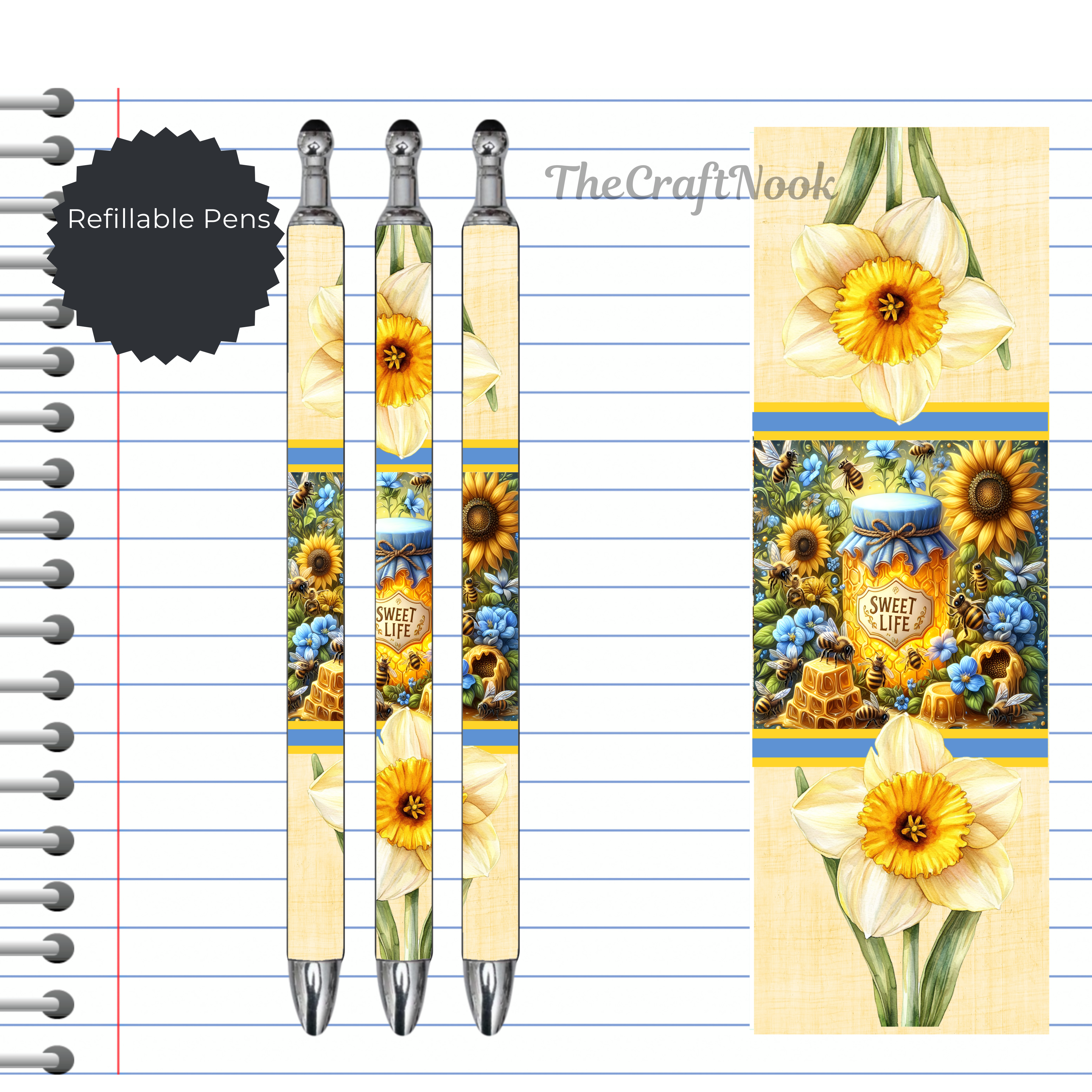 Refillable Pens, Honeybee Images. Bee happy while you write. Multiple options and Images available