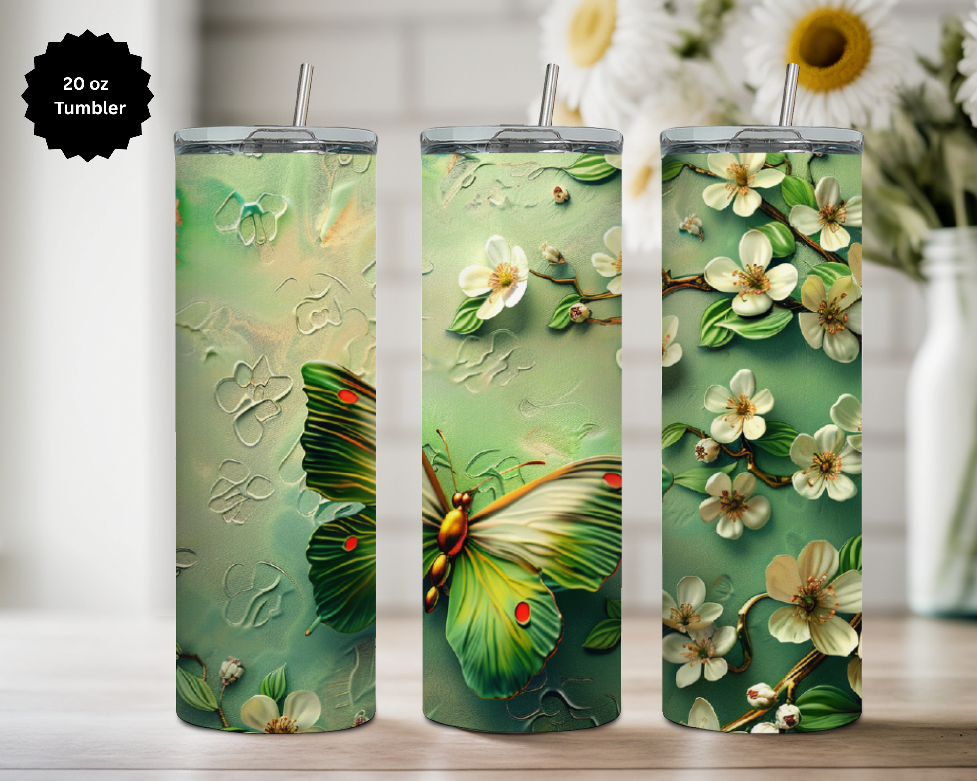 Butterfly 20 oz Stainless-Steel Tumblers. Multiple Sizes and Images Available.