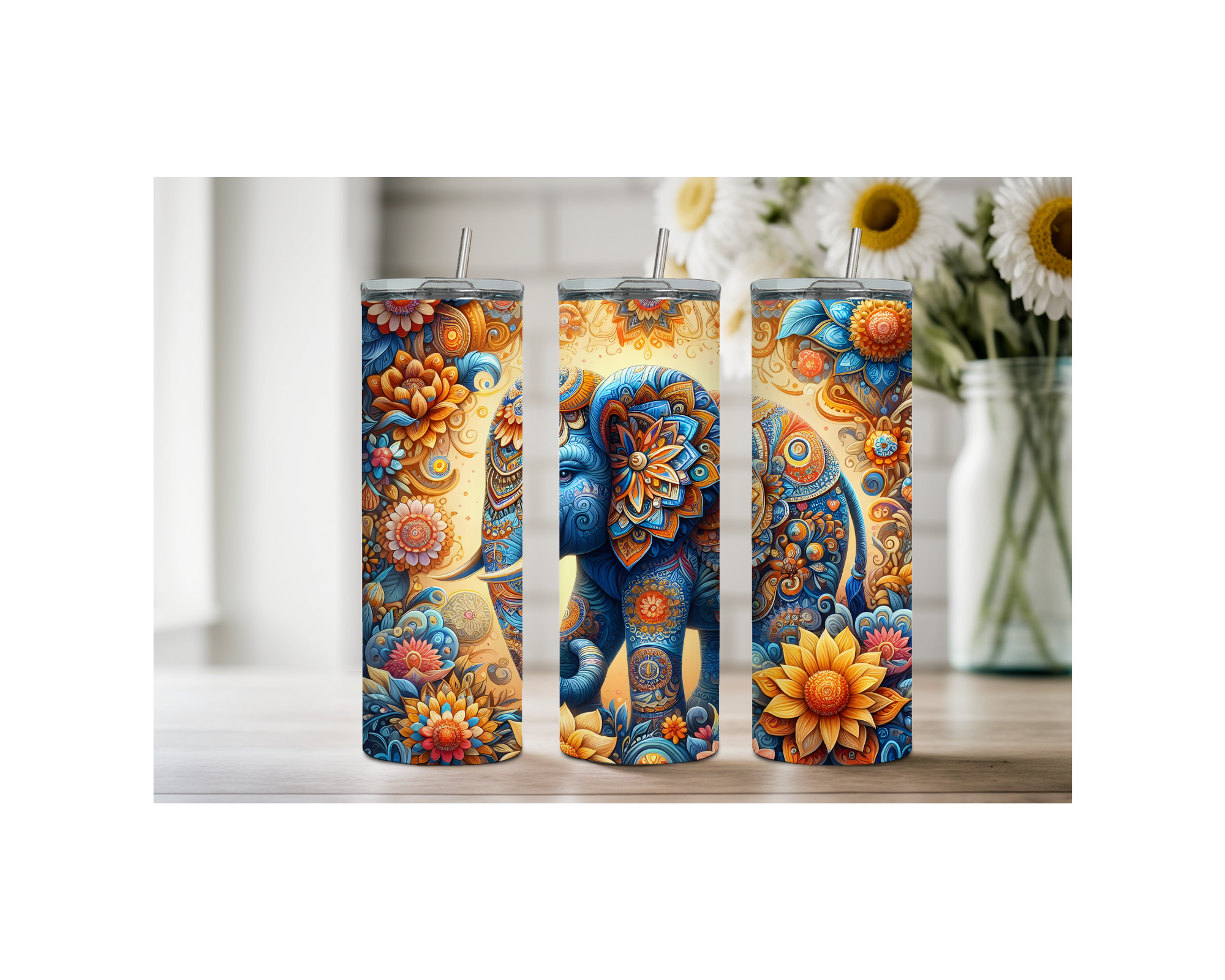 20 ounce Wise & Wonderful Elephant Stainless Tumbler. Multiple Sizes and Images Available.