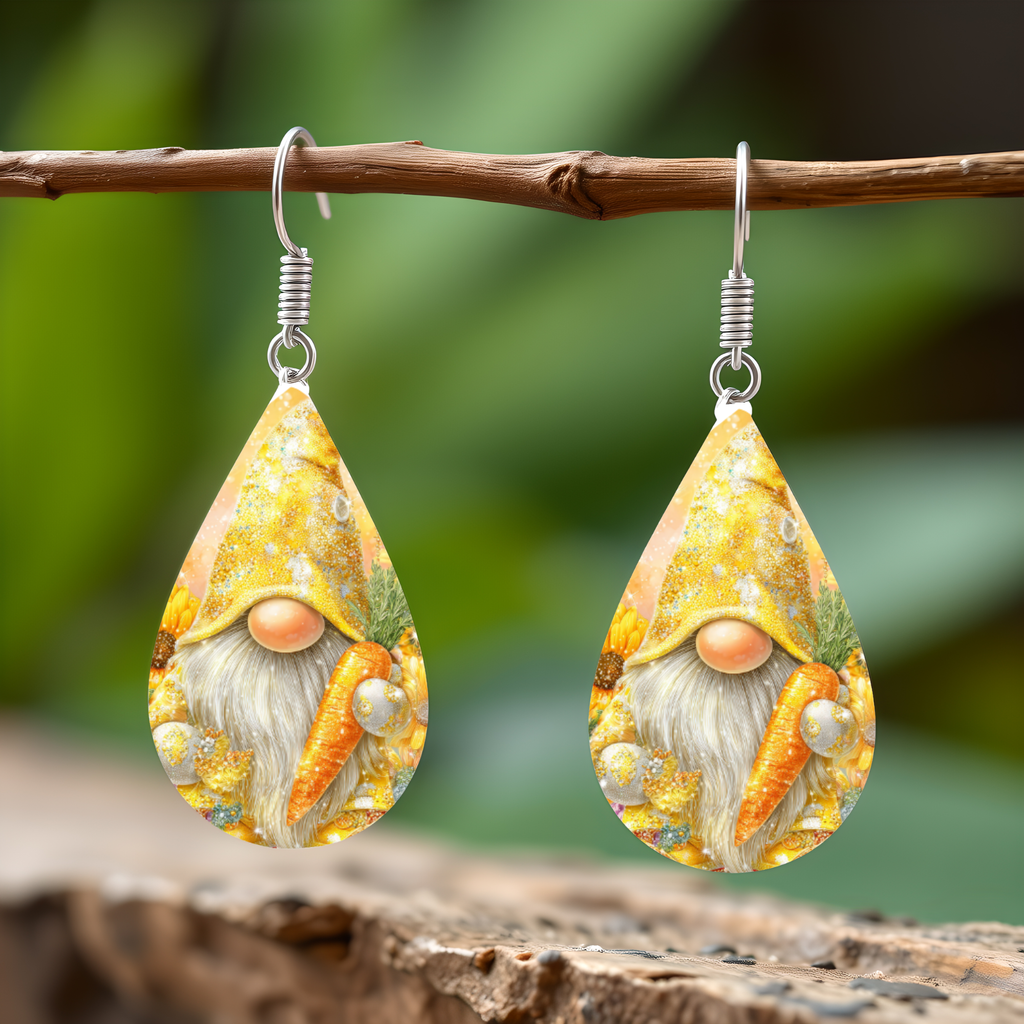 Easter Gnome Earrings Yellow
