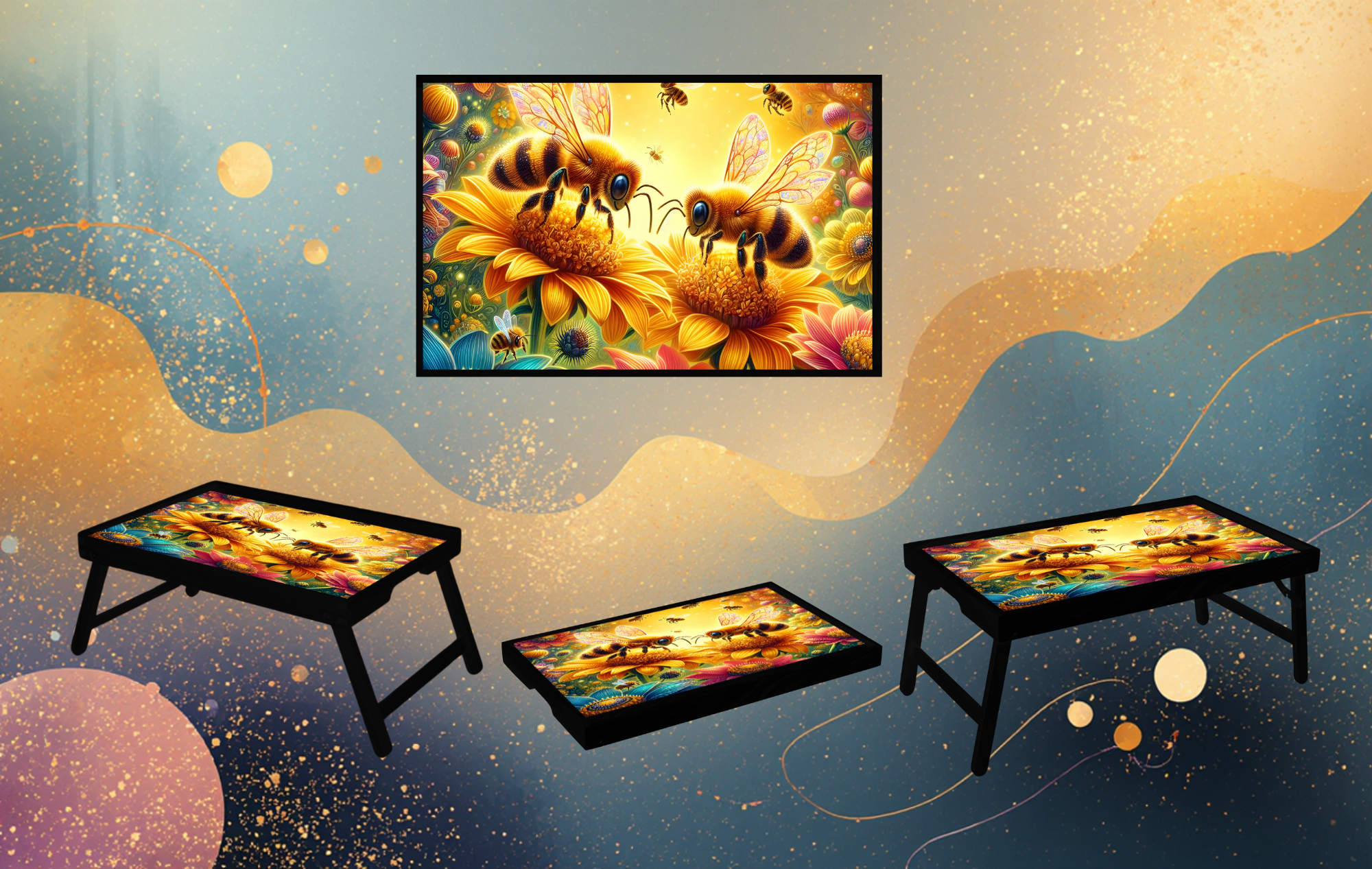 Honeybee Foldable Wooden TV Tray or Bed tray/lap Desk. Bee‑autiful décor for any room! 🐝🌼 2 Sizes and Multiple Images Available.