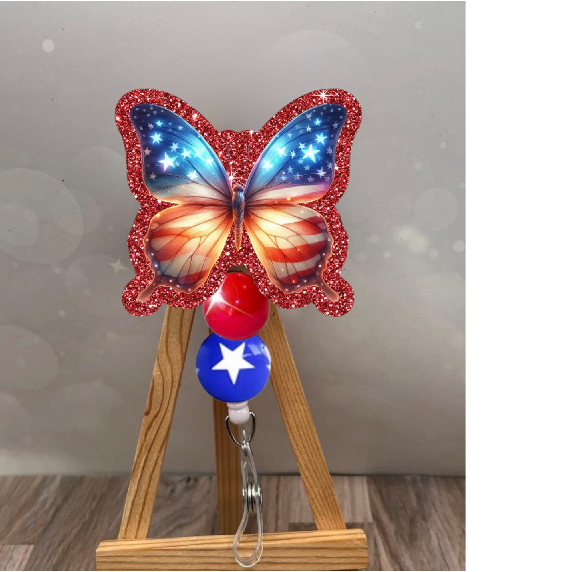 American Flag Butterfly Badge Pull