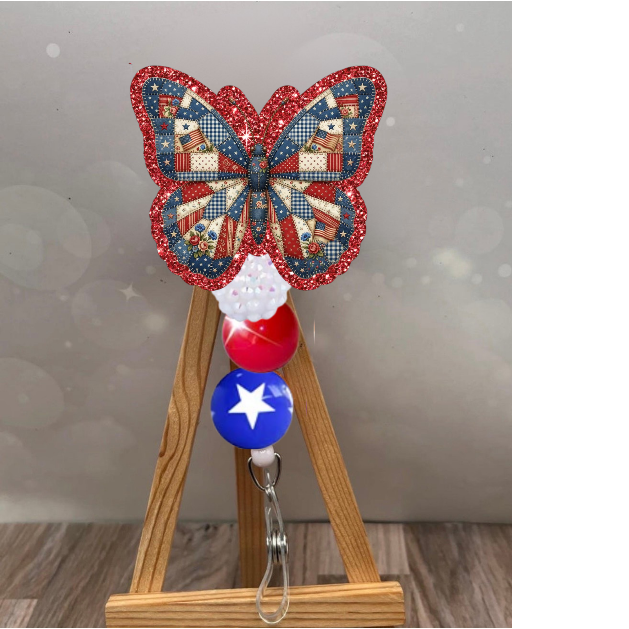 Butterfly Patchwork American Pride Badge Pull