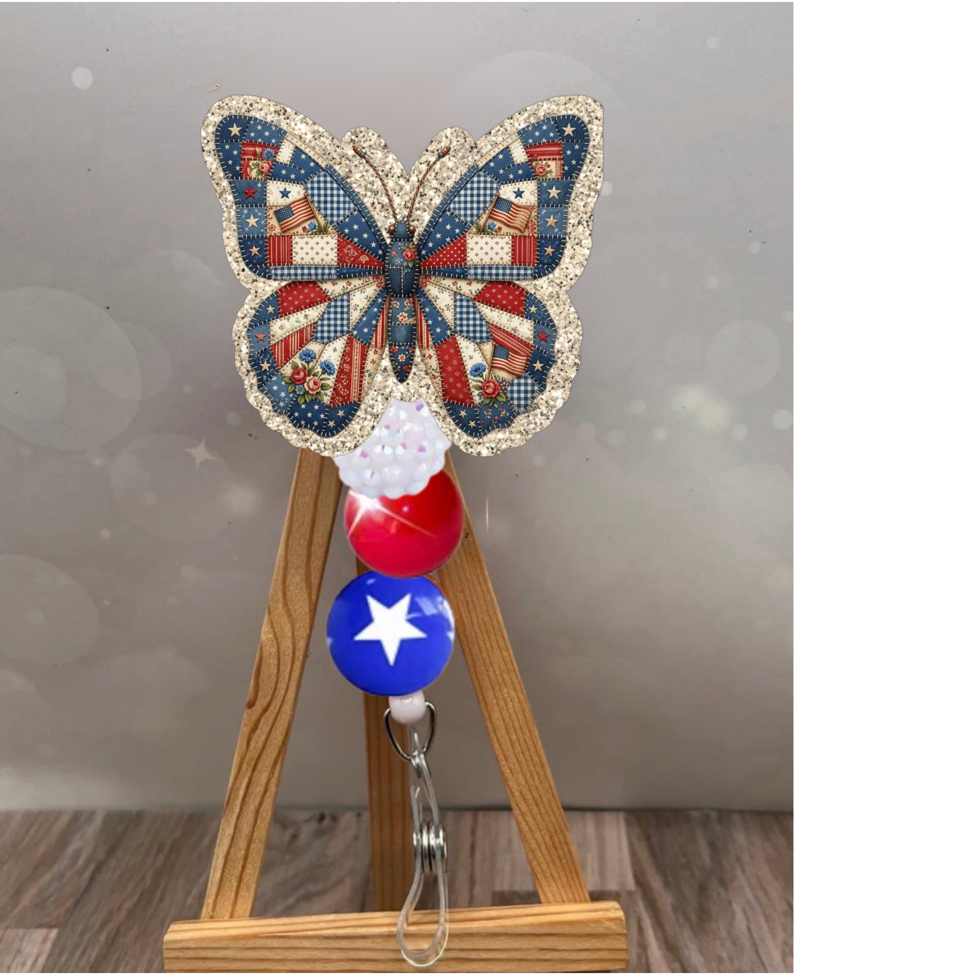 Butterfly Patchwork American Pride Badge Pull