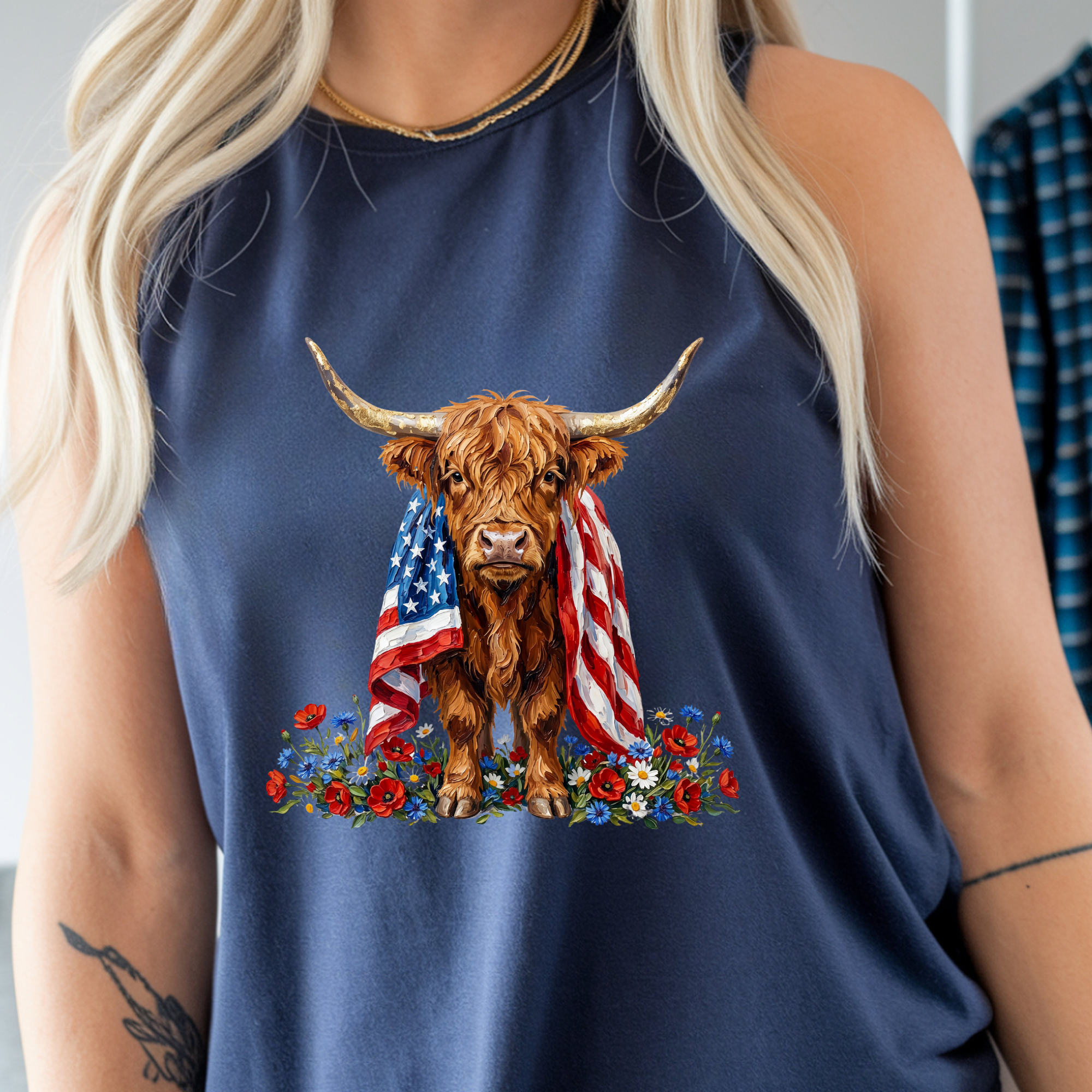 Patriotic Highland Cow Tank Top