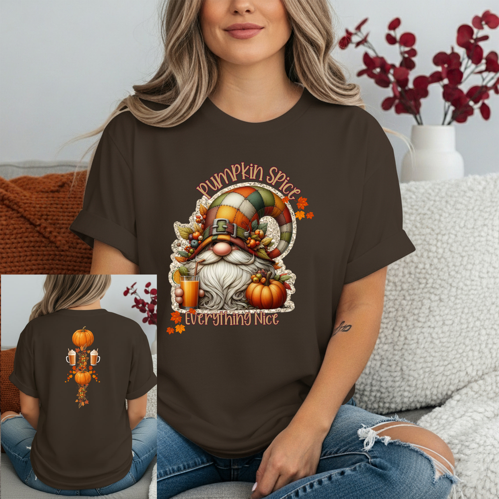 Pumpkin Spice Gnome T-Shirt with Front & Back Graphics