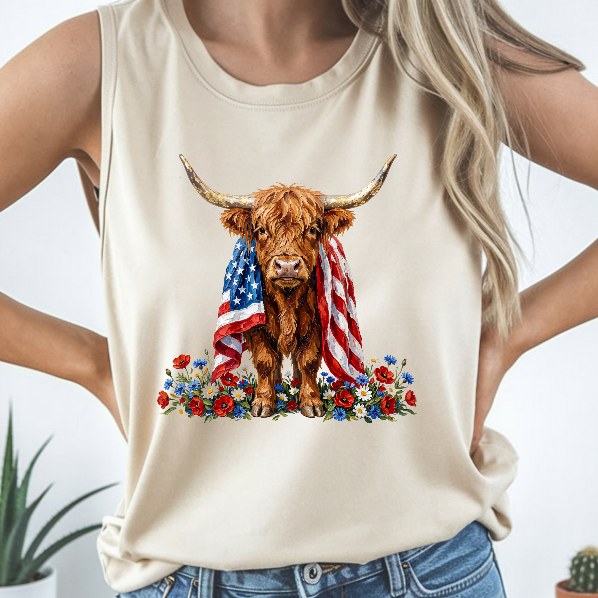 Patriotic Highland Cow Tank Top