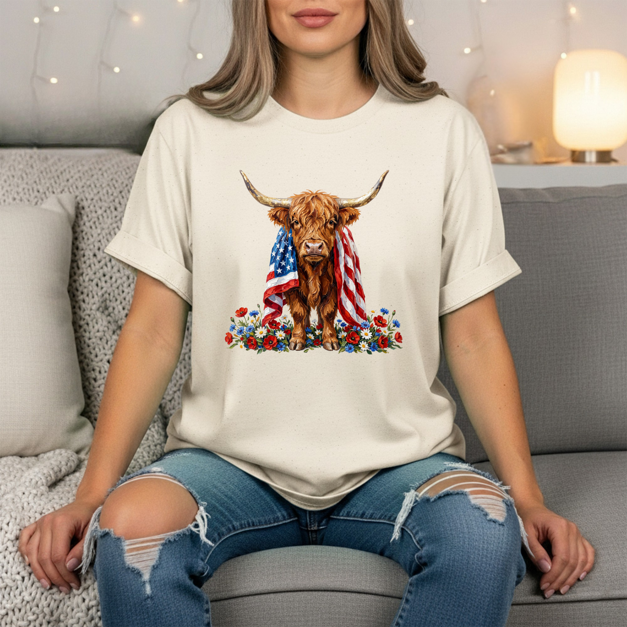 Patriotic Highland Cow T-Shirt
