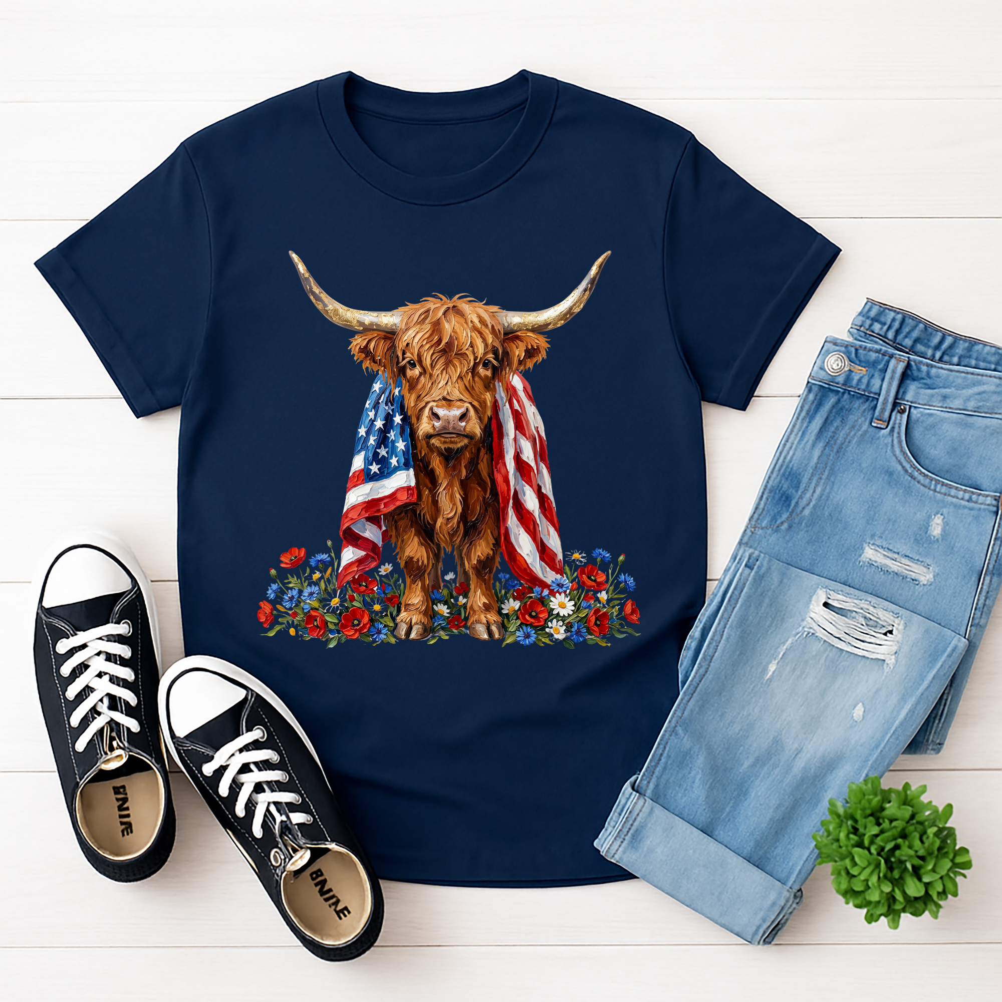 Patriotic Highland Cow T-Shirt