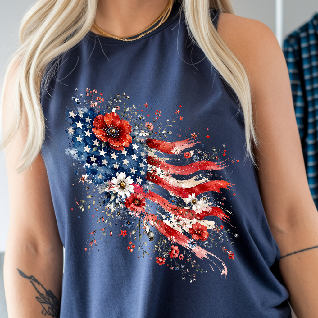 Floral American Flag Tank Top