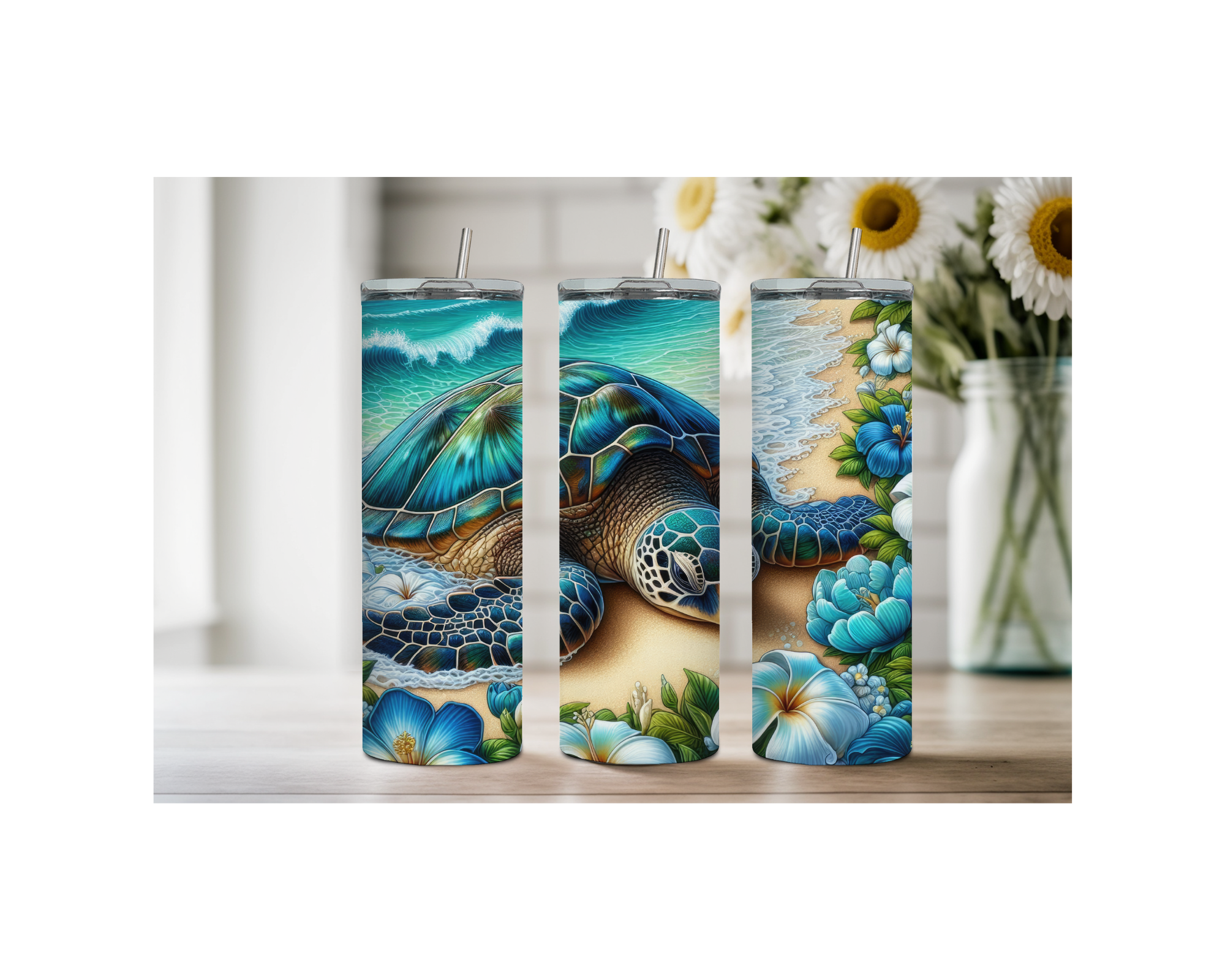 20 oz sip and surf Sea turtle Tumblers, Multiple images to choose from, with or without handle and speakers.