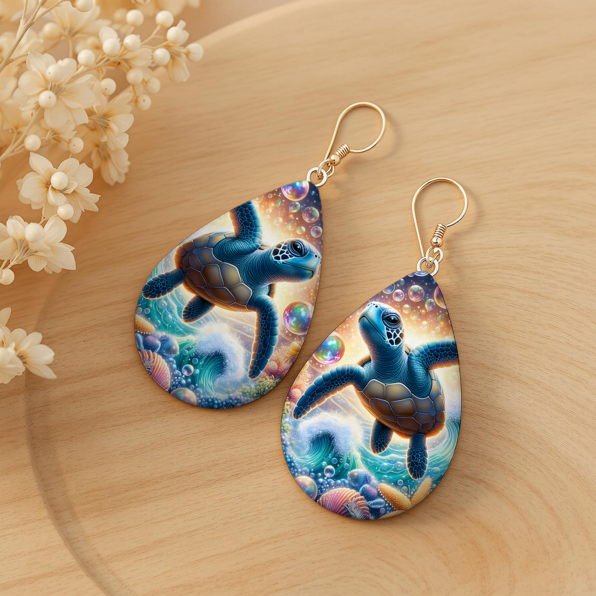 Sea Turtle Teardrop Earrings — Choose Your Design