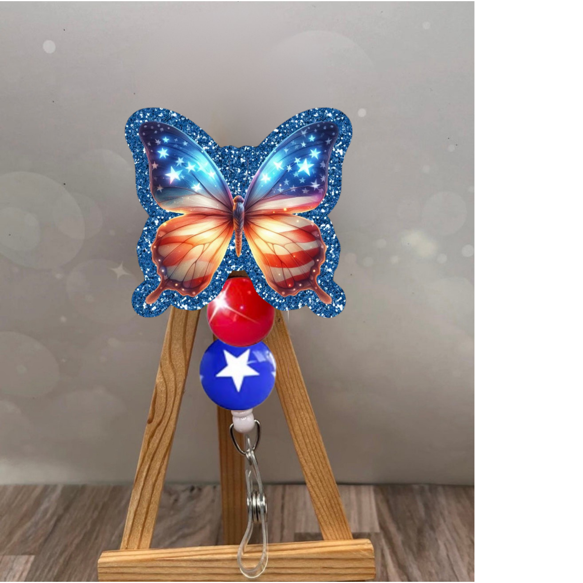 American Flag Butterfly Badge Pull