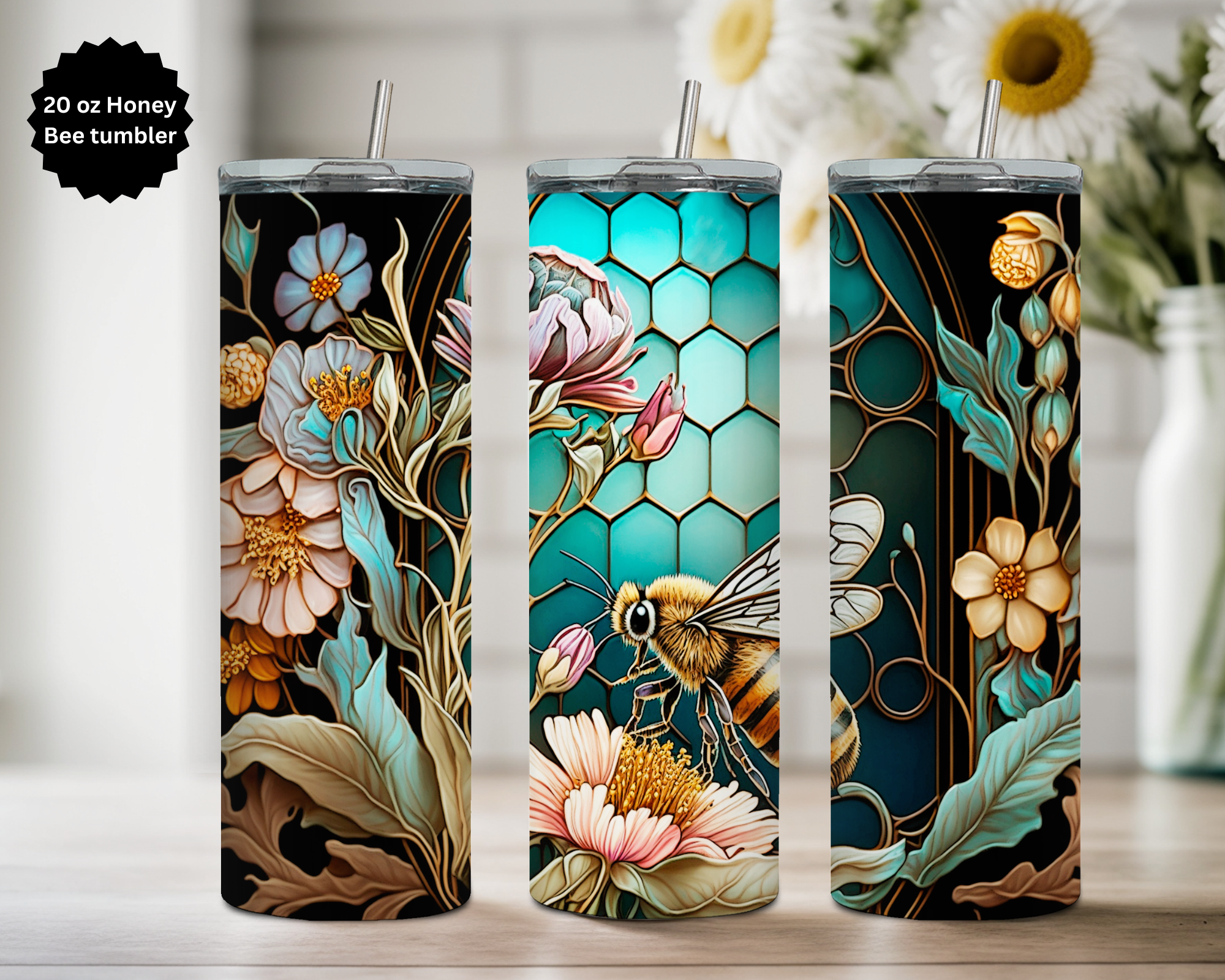 20 oz Honeybee tumbler. Multiple Images Available.