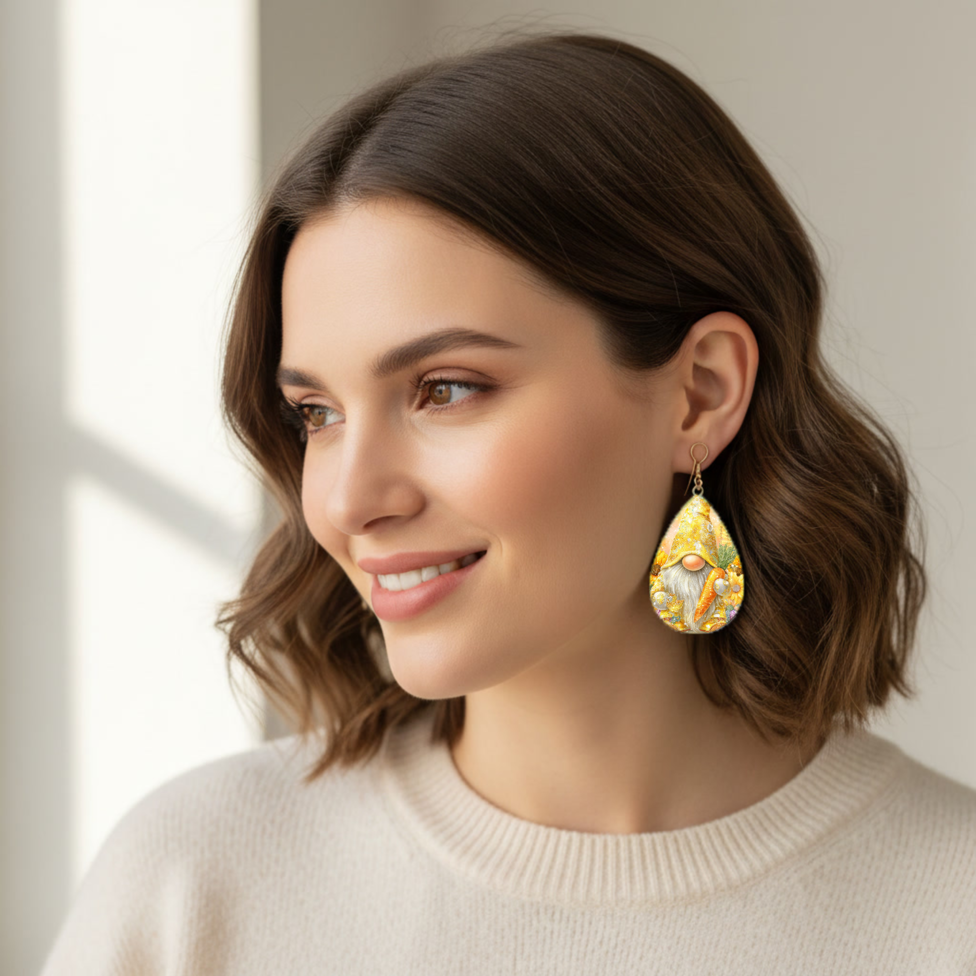 Easter Gnome Earrings Yellow
