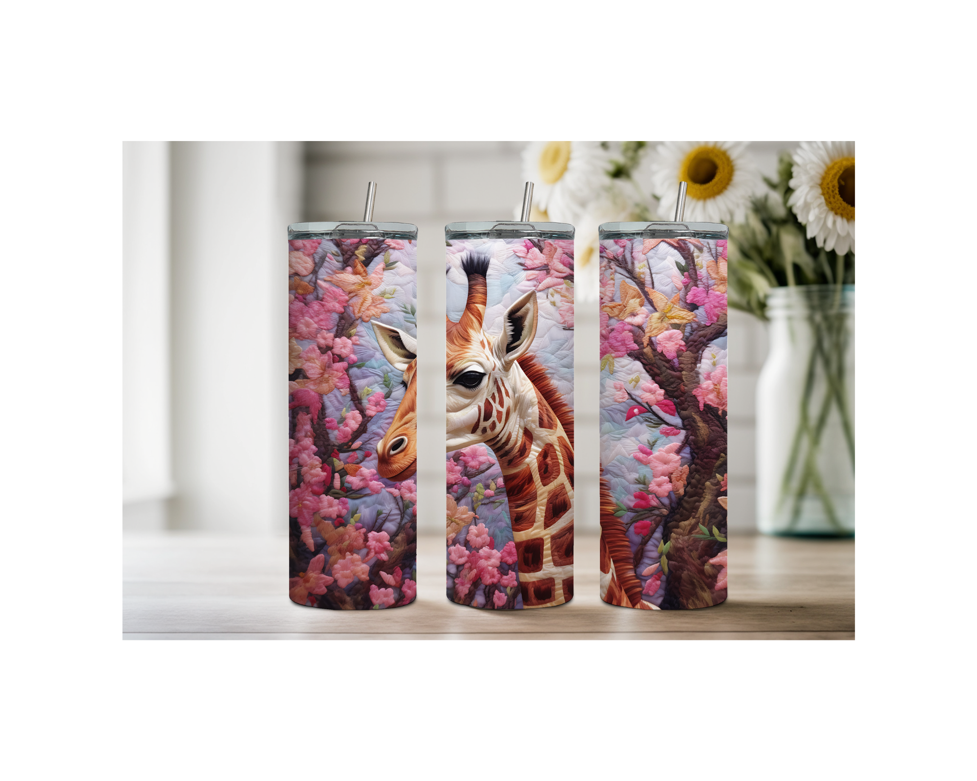 20-ounce Gentle Giraffe Whimsy Stainless Steel Tumbler. Multiple Images Available.