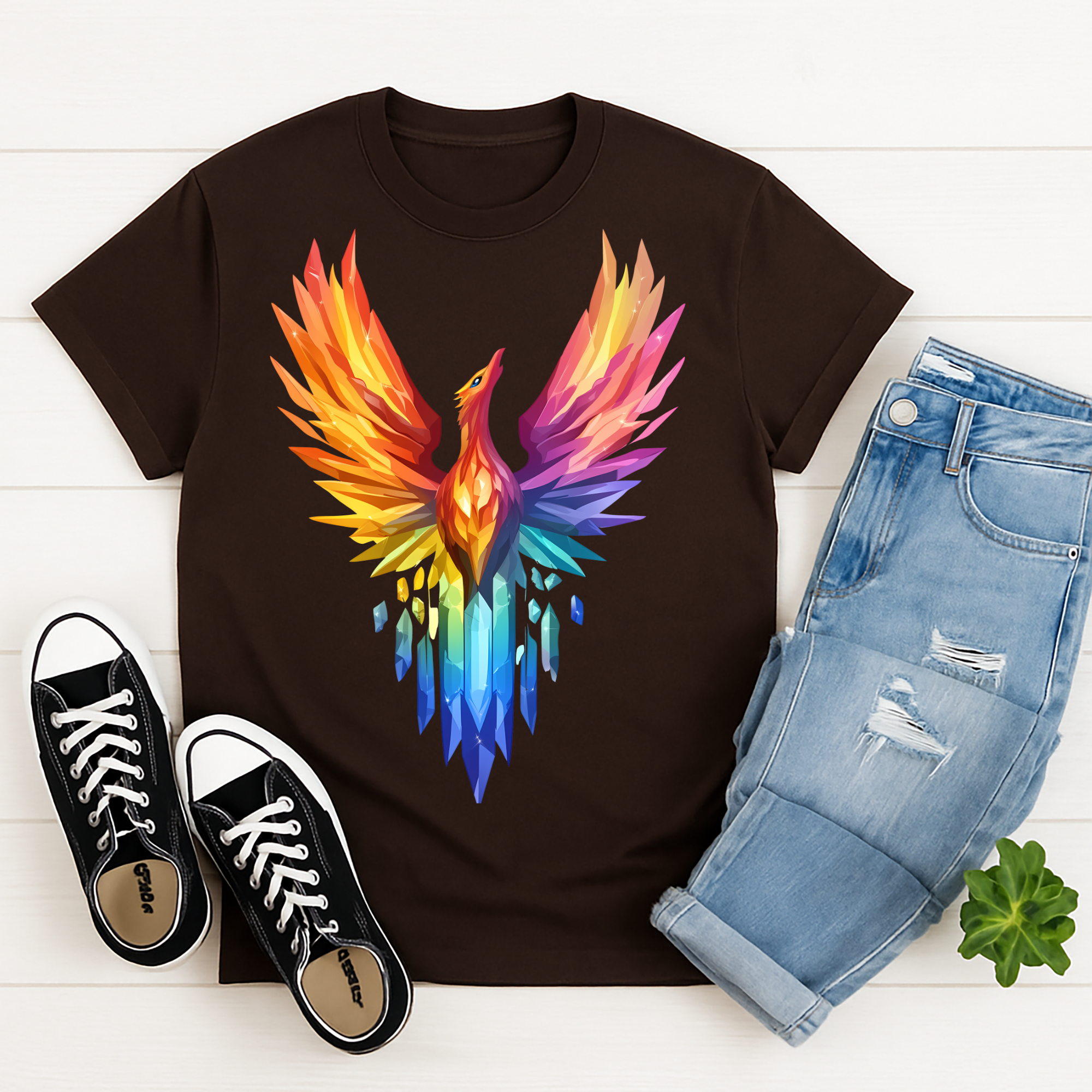 Rainbow Phoenix T-Shirt - Colorful Mythical Fire Bird Tee