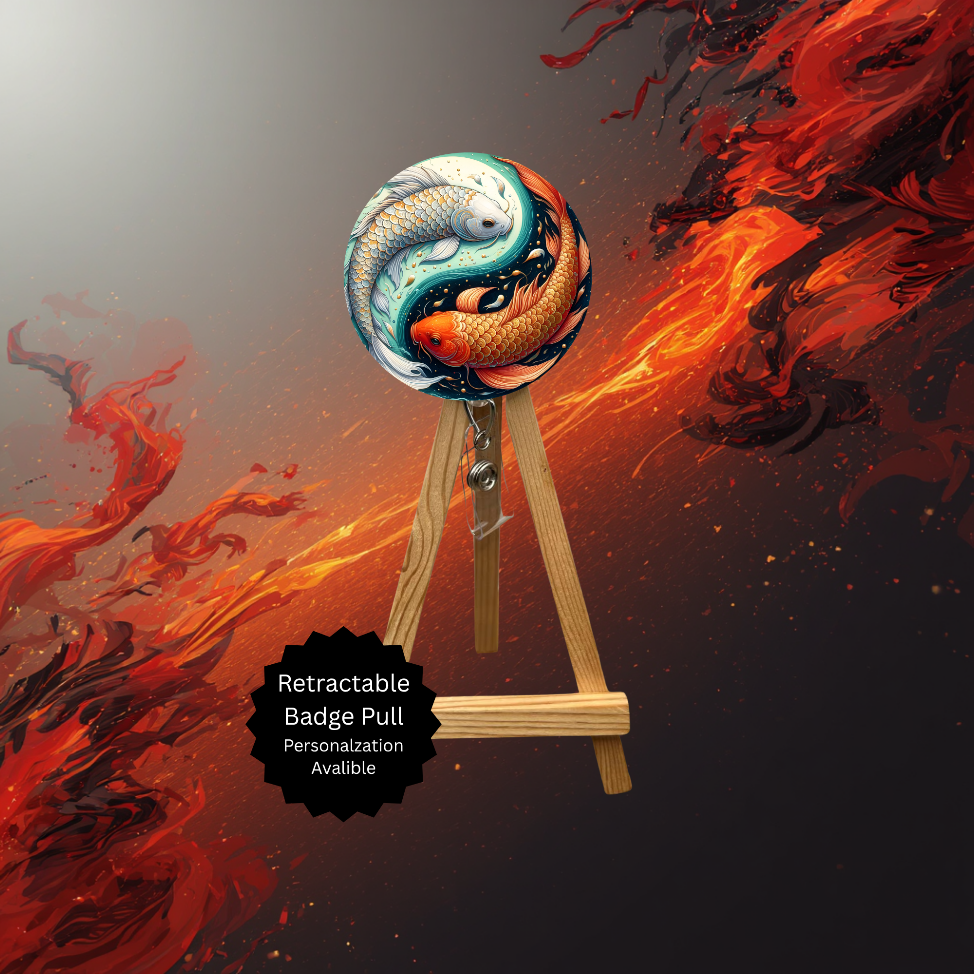 Koi Fish Badge Pulls. Multiple Images Available. Add Beads or Shimmer Glitter Options.