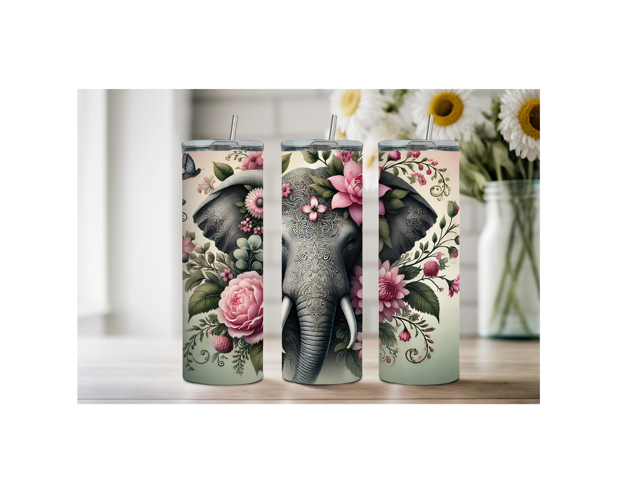 20 ounce Wise & Wonderful Elephant Stainless Tumbler. Multiple Sizes and Images Available.
