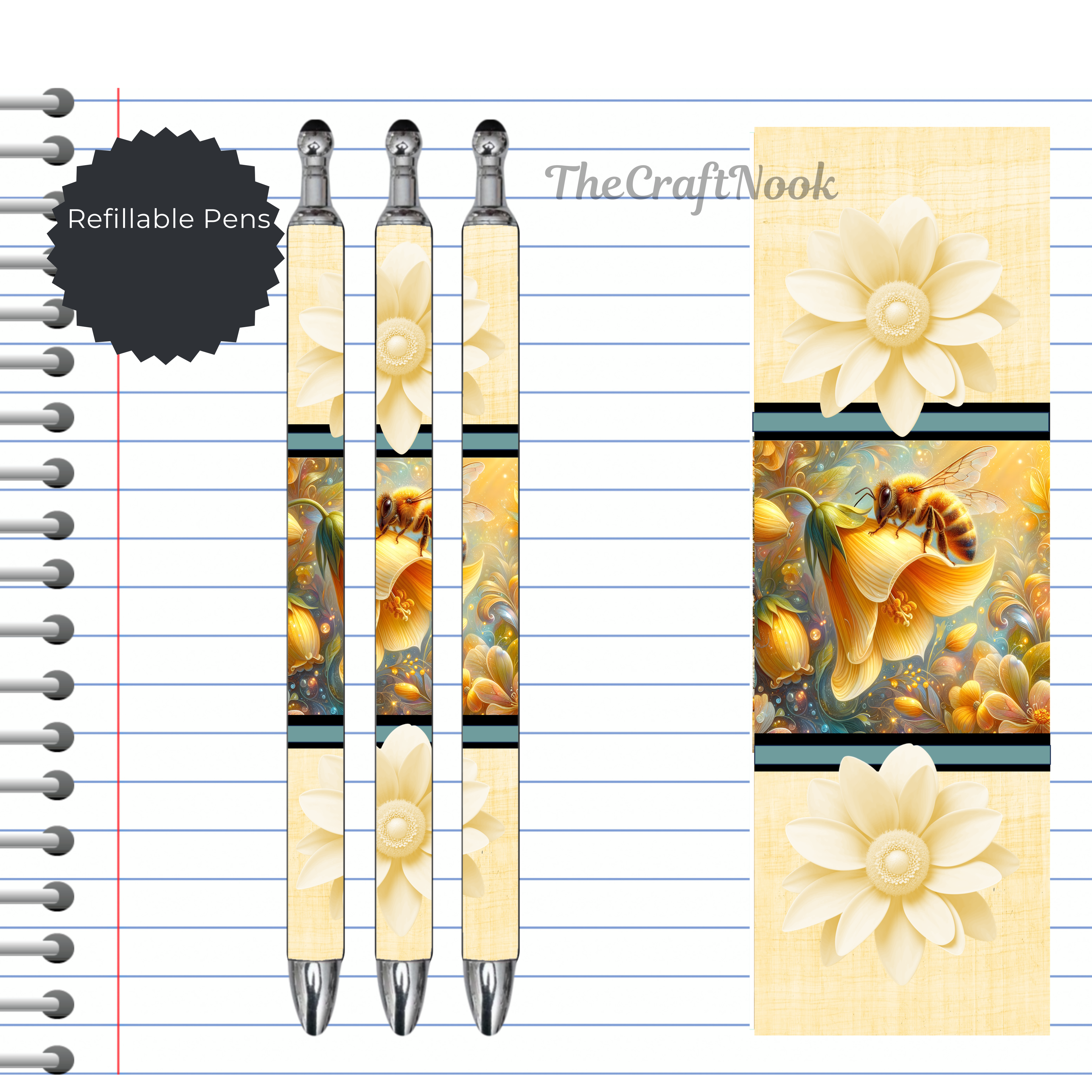 Refillable Pens, Honeybee Images. Bee happy while you write. Multiple options and Images available