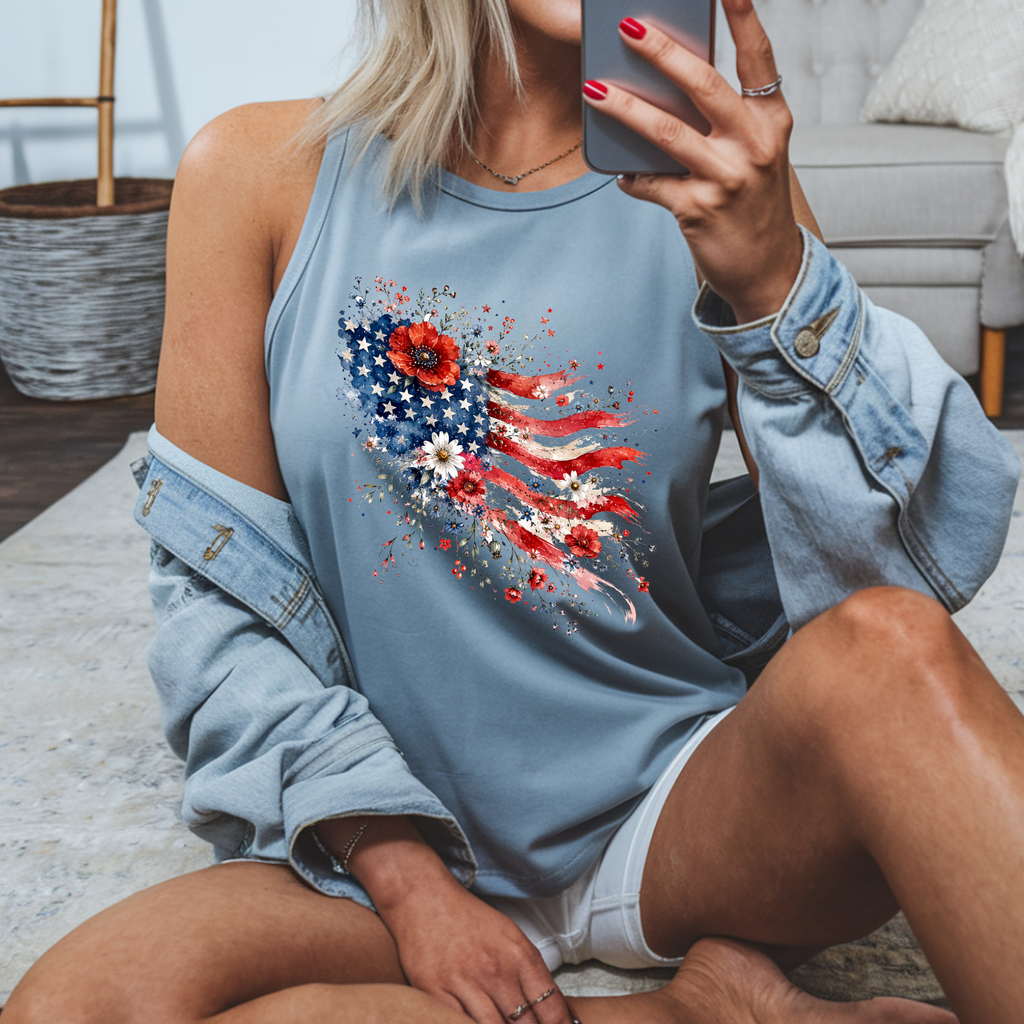 Floral American Flag Tank Top