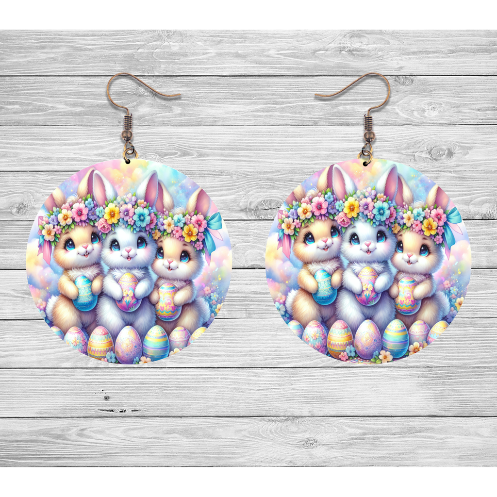 Floral Bunny Trio Easter Earrings
