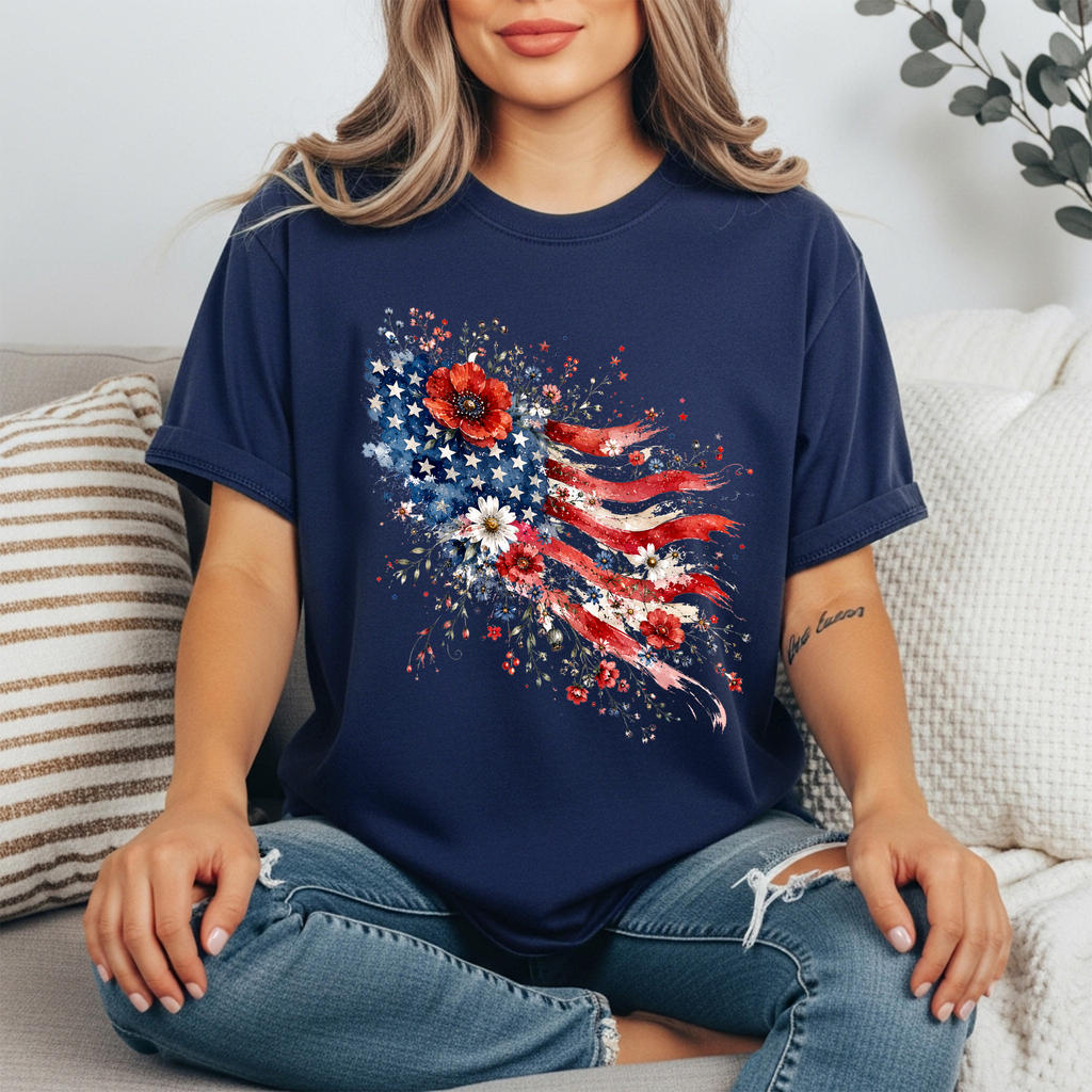 Floral American Flag Tee