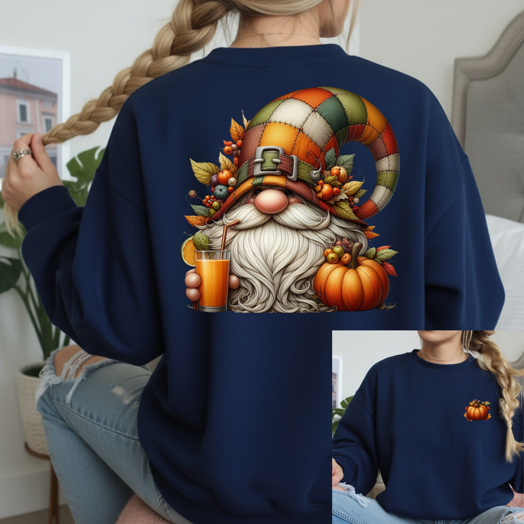 Pumpkin Spice Gnome Sweatshirt with Pocket & Back Graphic