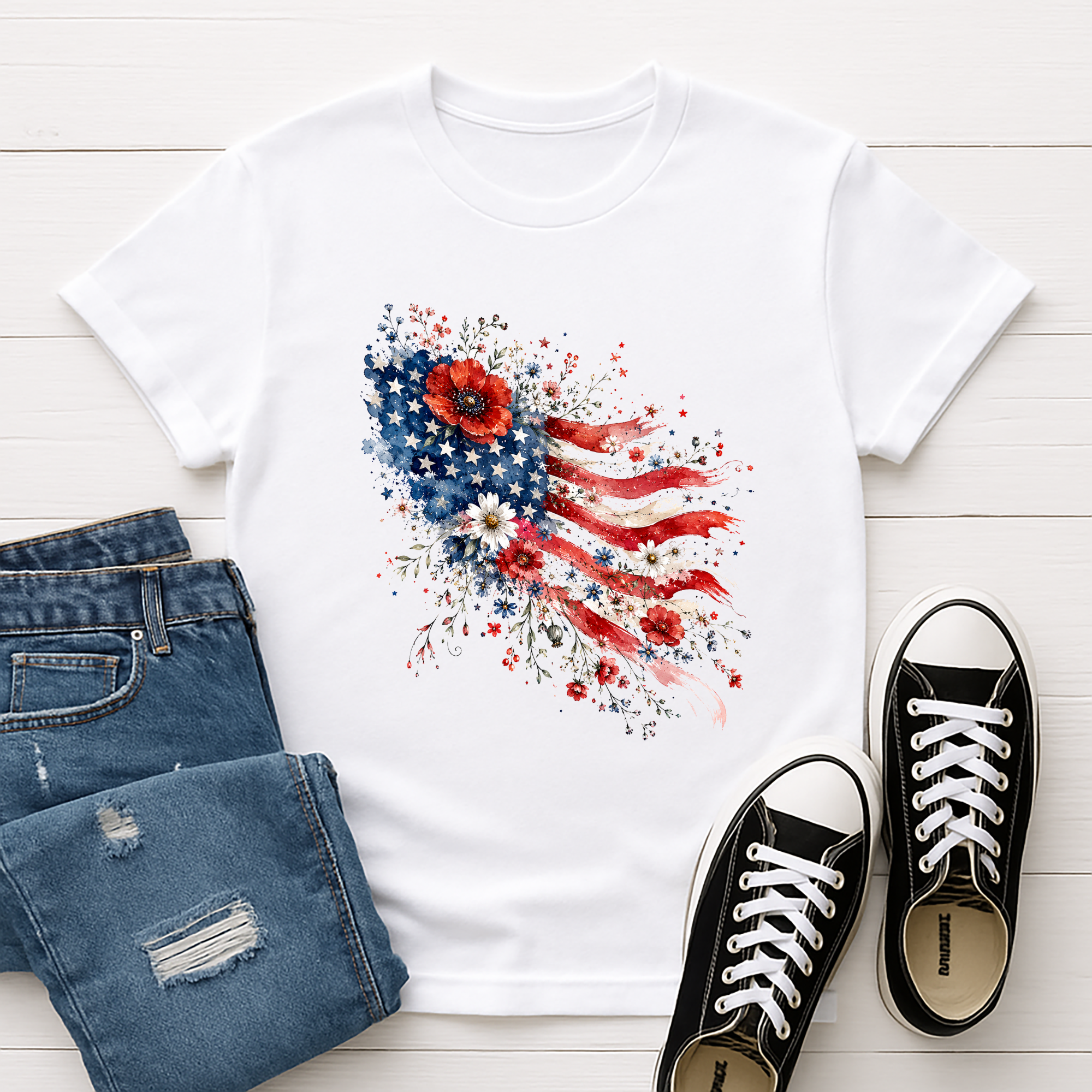 Floral American Flag Tee