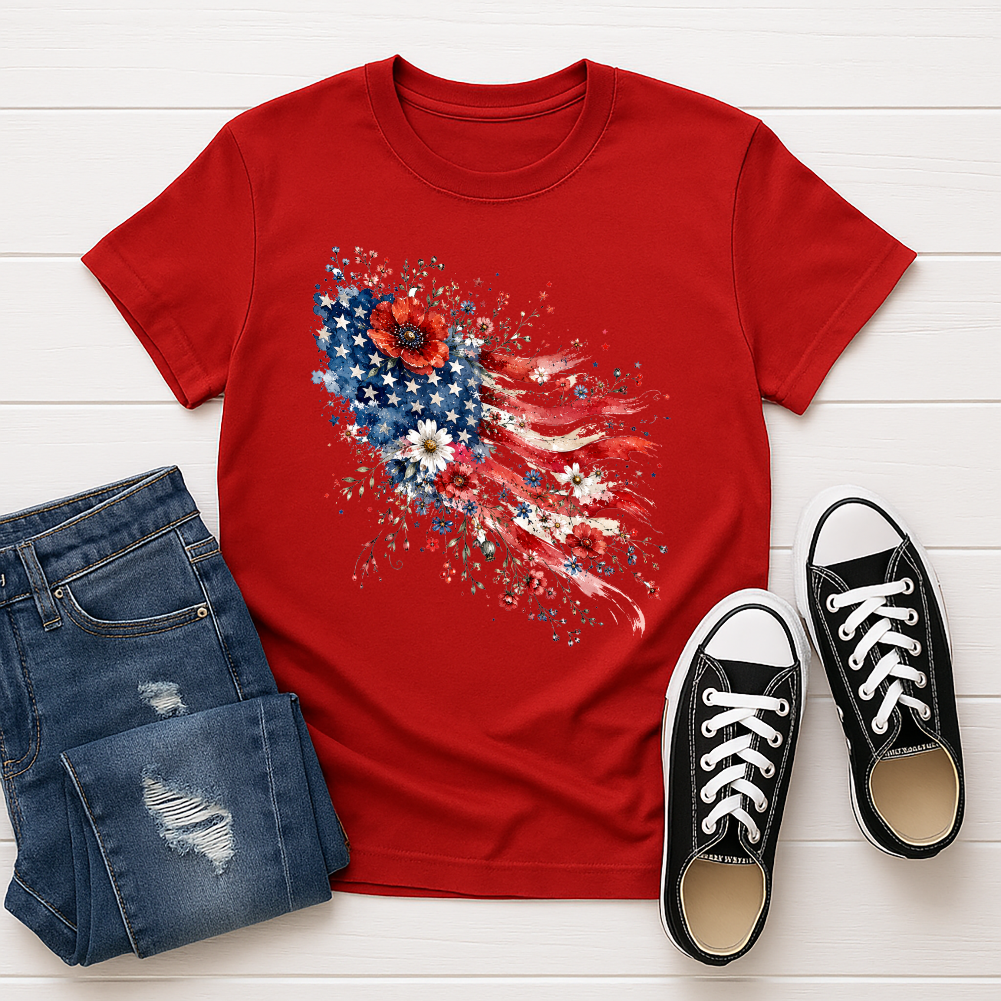 Floral American Flag Tee