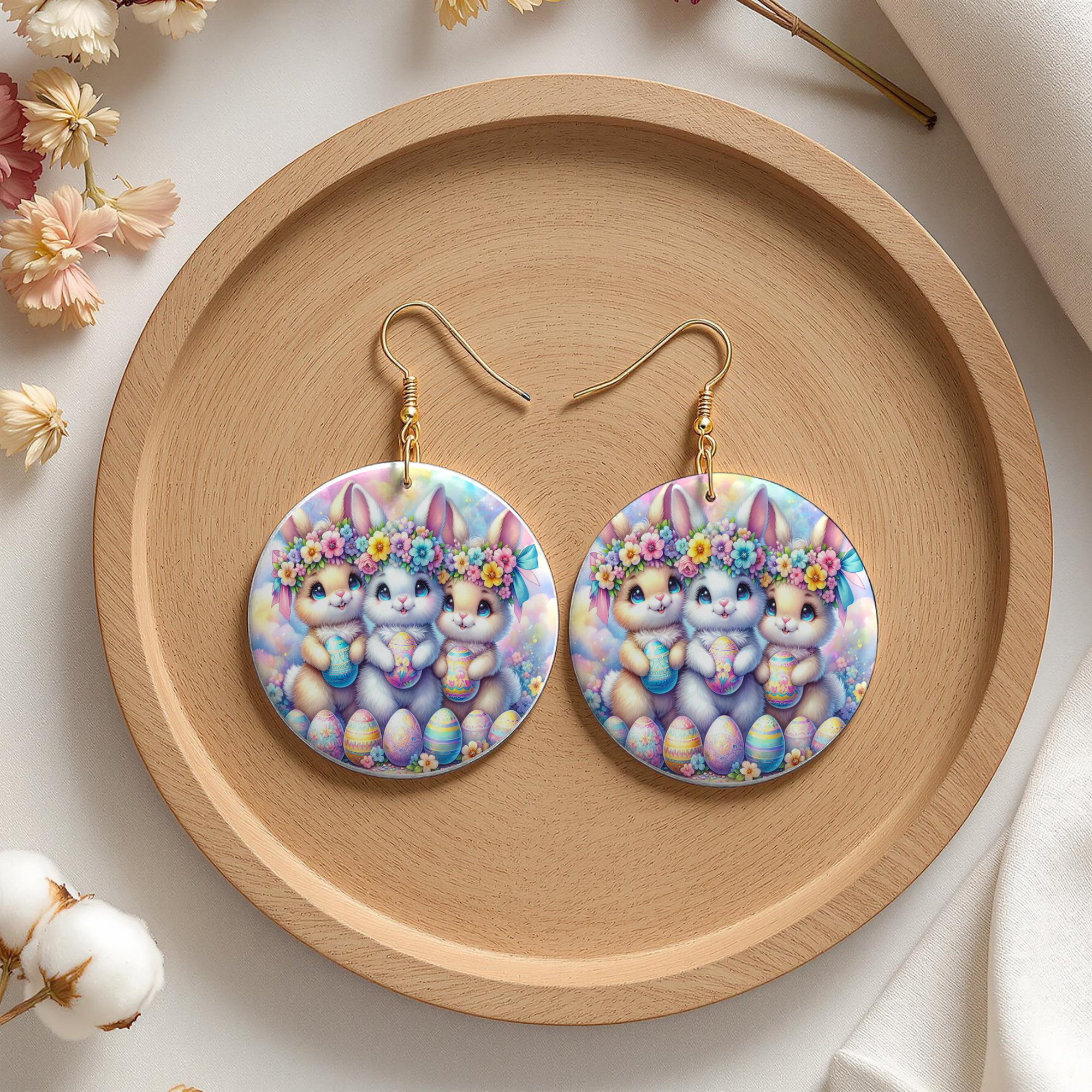 Floral Bunny Trio Easter Earrings