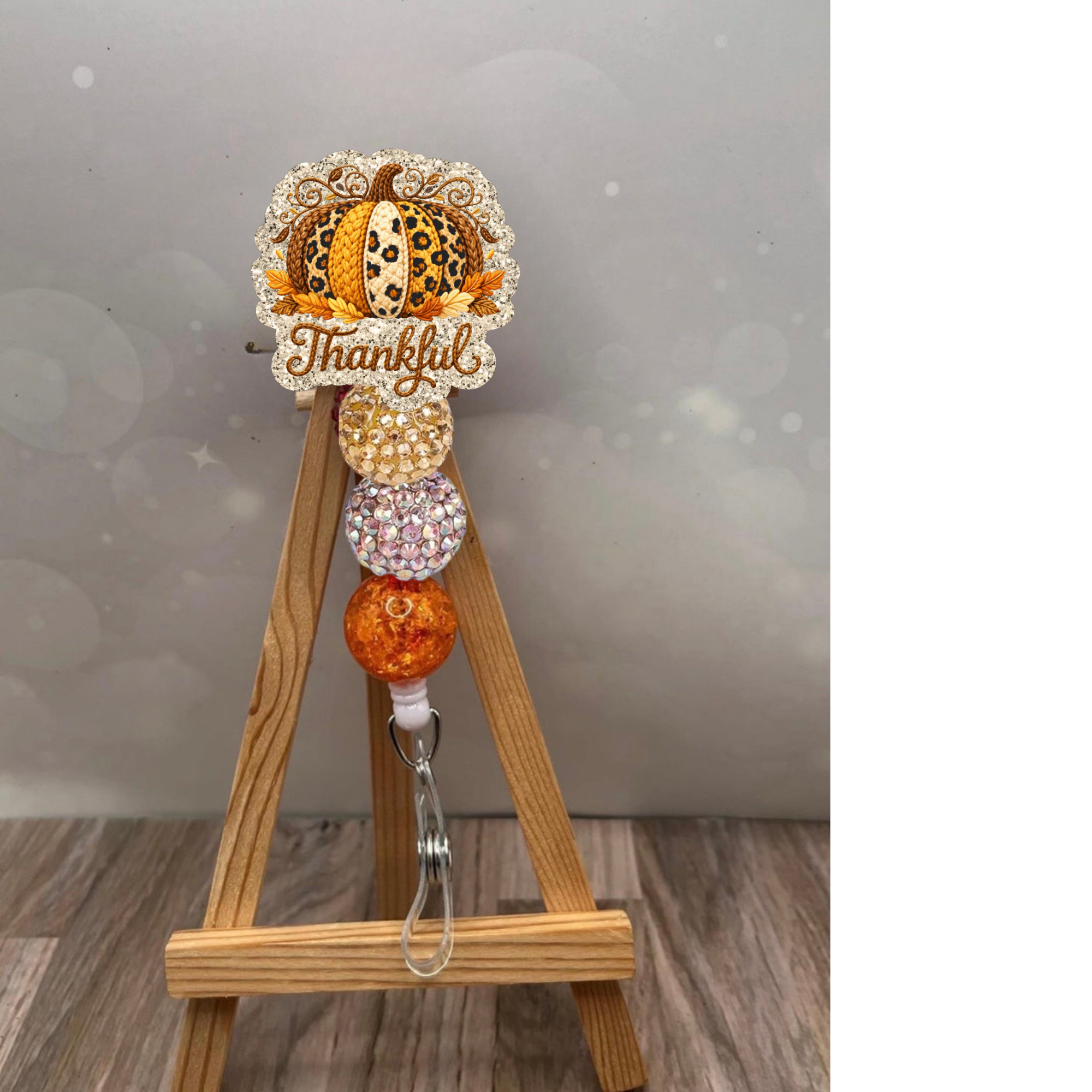 Thankful Crochet Pumpkin Badge Pull